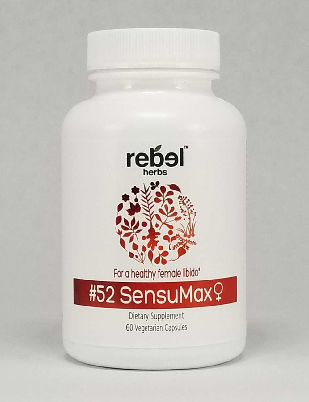 #52 Sensumax 60 capsules gallery 1 showing white bottle with herbal design for female libido Support Greg Profits Pay for Alzheimer's Treatments