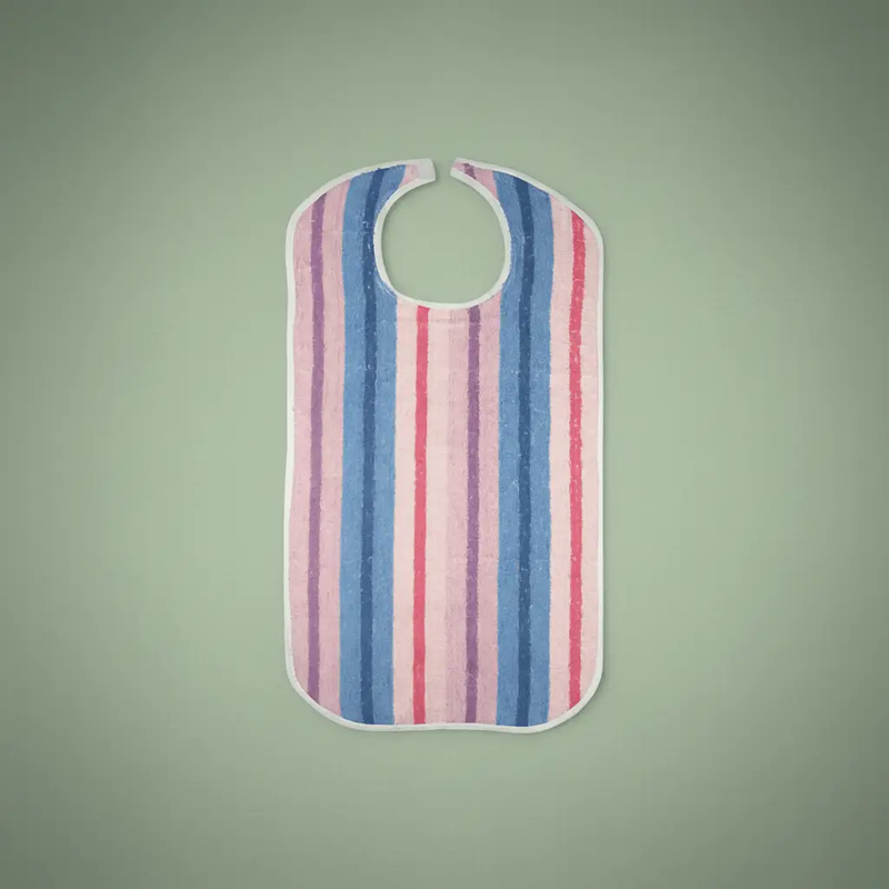 Adult terry bib by Rifz Textiles Inc for incontinence, designed to protect against spills and stains for Alzheimer's patients.