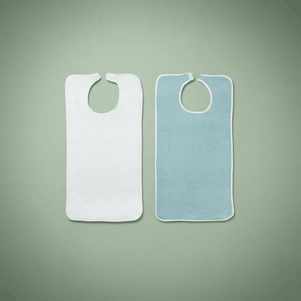 White and blue adult bibs for Alzheimer patients