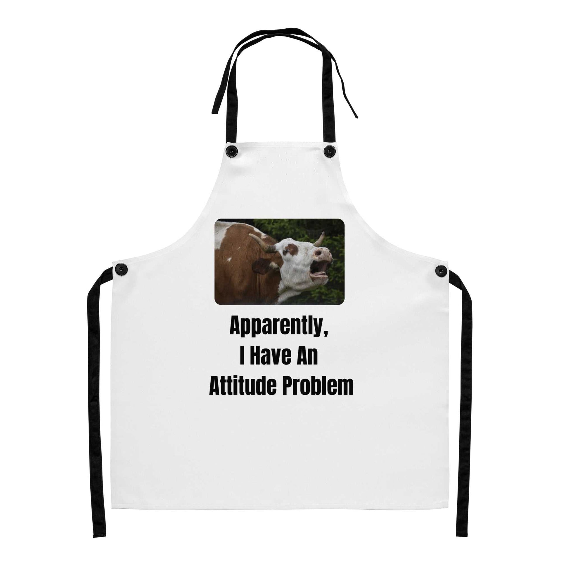 Apron with Angry Cow Photo featuring adjustable straps and durable fabric for cooking and grilling