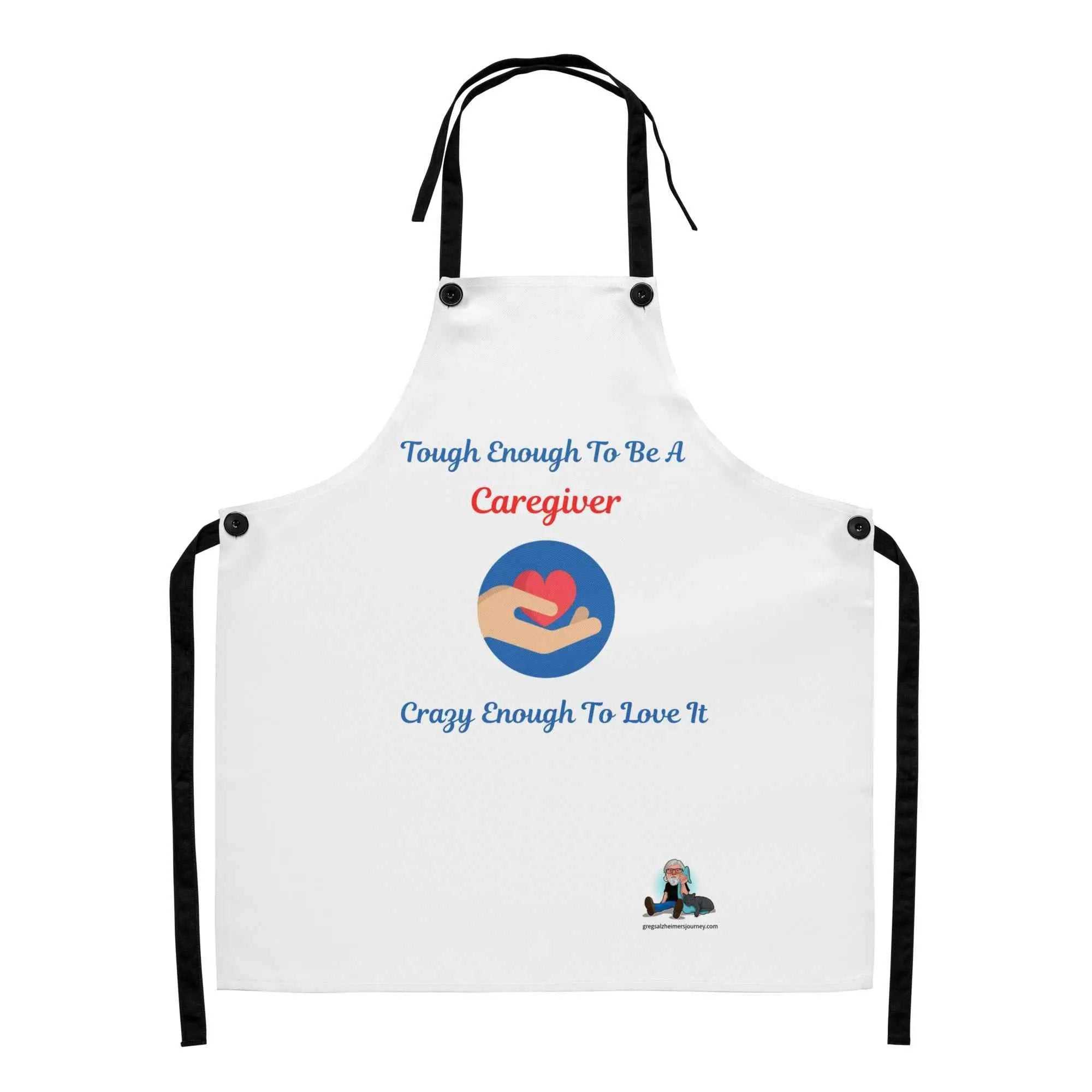 White Caregiver Apron with Alzheimer's awareness text and heart graphic