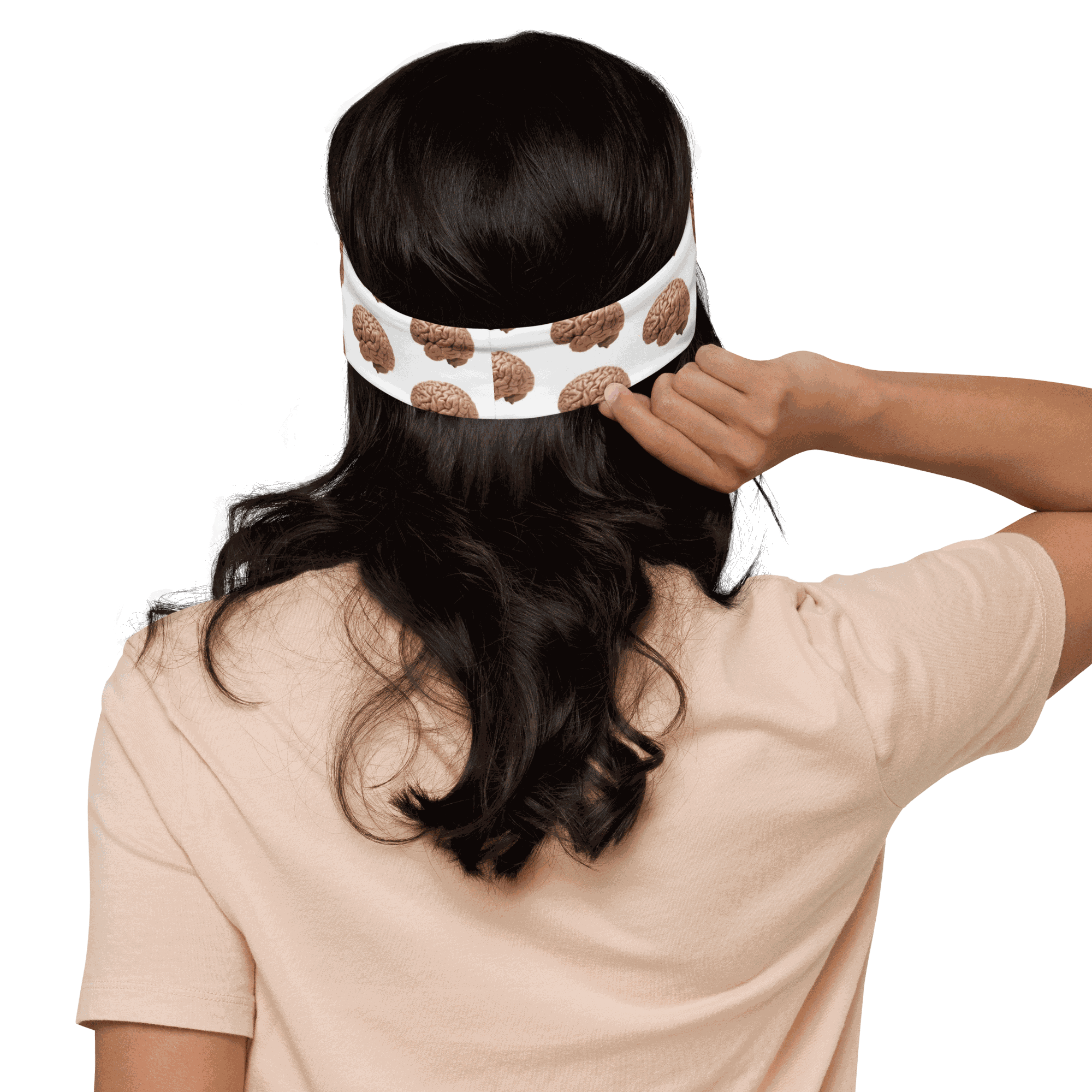 Soft stretch headband white with brain images for Alzheimer's awareness, ideal for workouts and casual wear