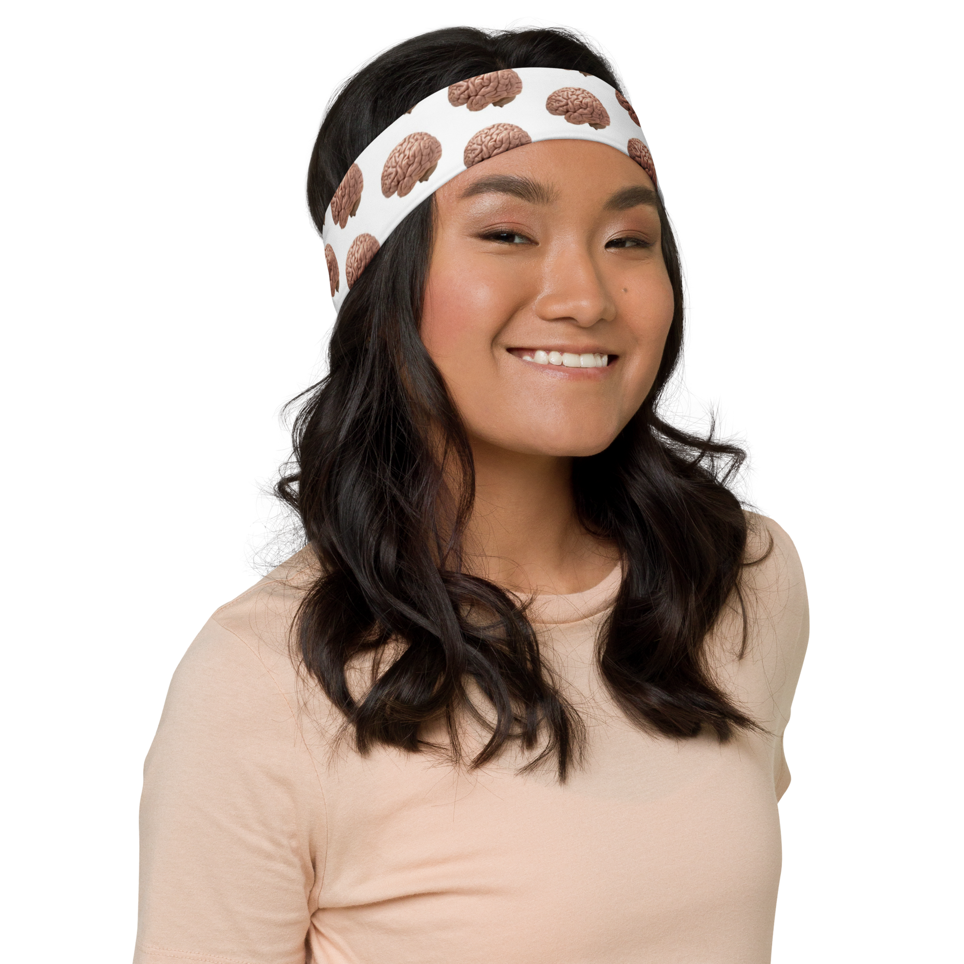 Soft Stretch Headband White With Brain Images-1