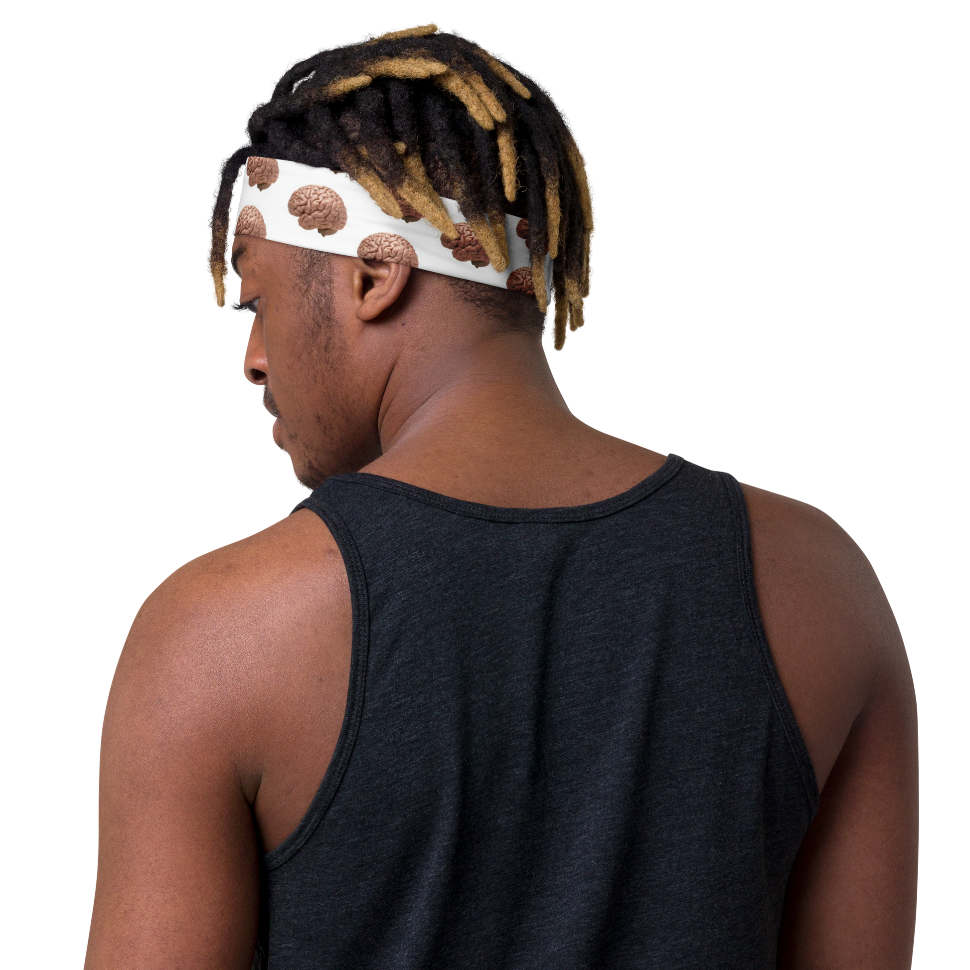 Soft Stretch Headband White With Brain Images-4