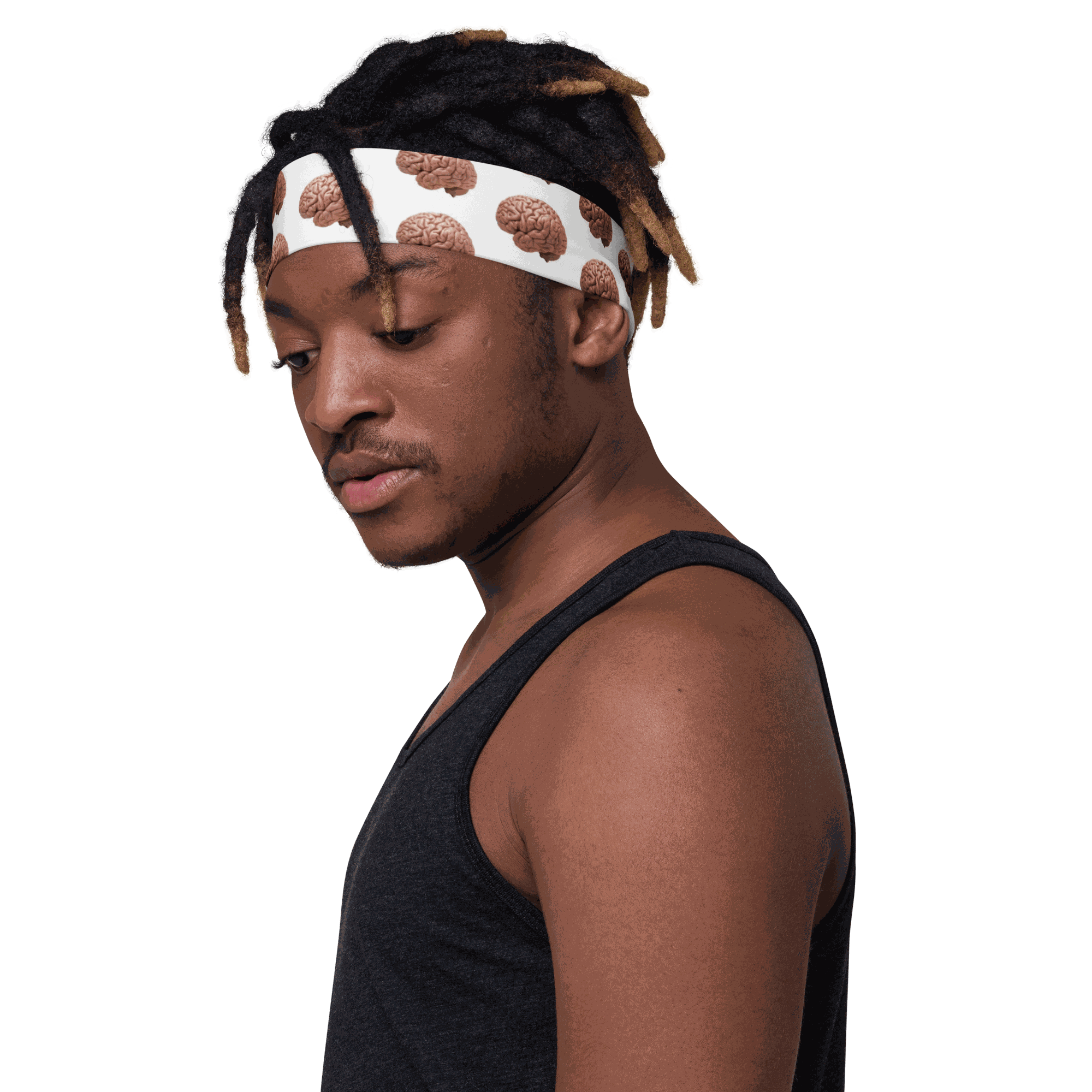 Soft stretch headband with brain images promoting Alzheimer's awareness