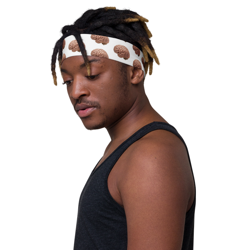 Soft Stretch Headband White With Brain Images-3