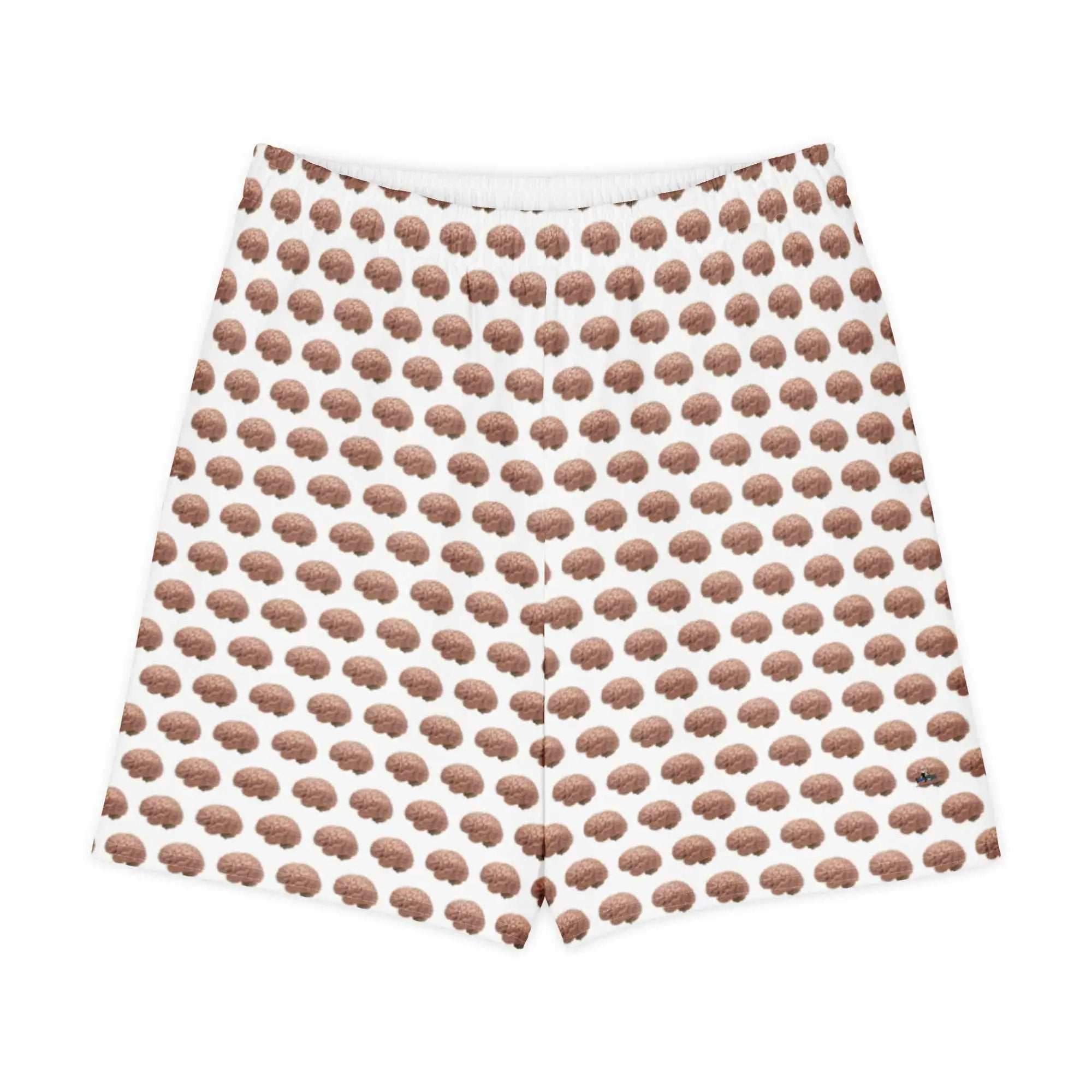 Unisex cotton shorts with an all over brown brain print pattern for Alzheimer awareness