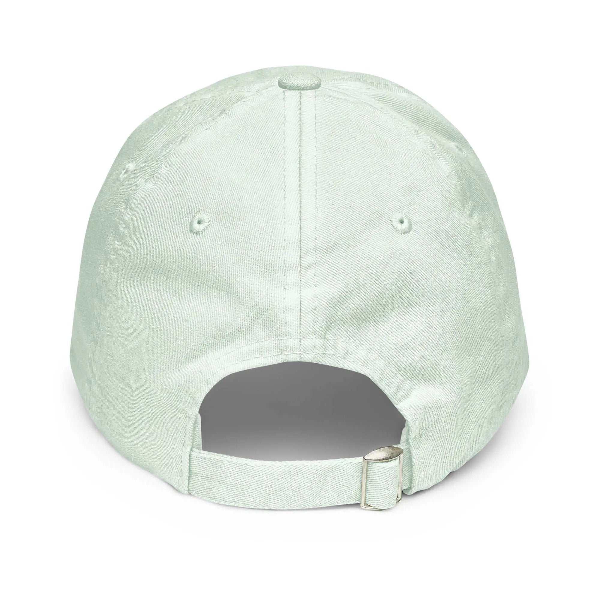 Back view of Beechfield pastel low profile baseball hat with adjustable metal buckle strap