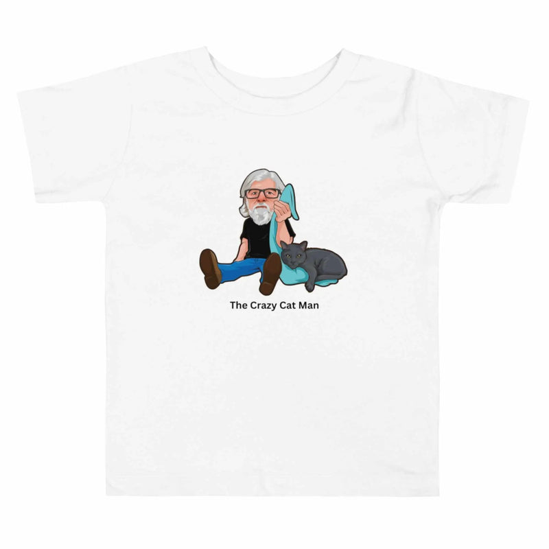 Toddler's Bella + Canvas short-sleeve T-shirt with Crazy Cat Man logo for Alzheimer's Awareness in 2T size.