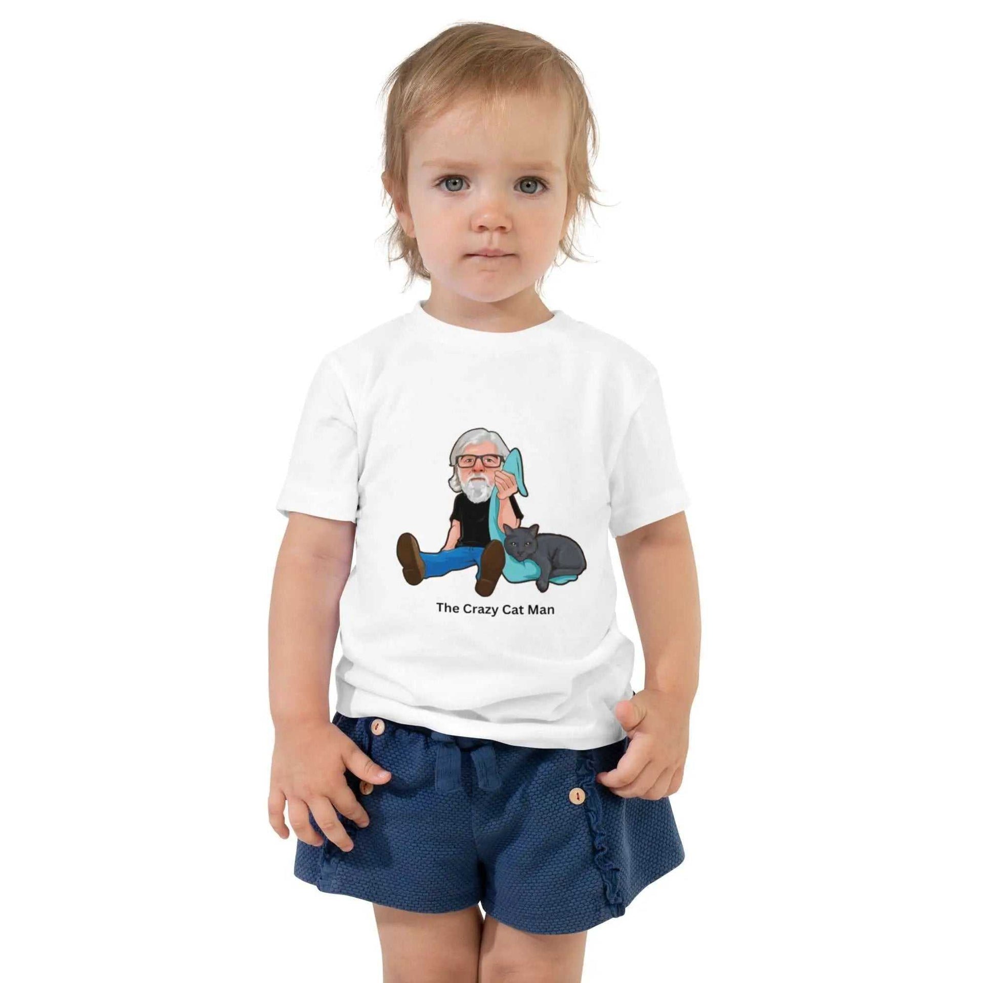 Toddler Bella + Canvas T-shirt featuring Crazy Cat Man logo for Alzheimer's Awareness, designed for young children.