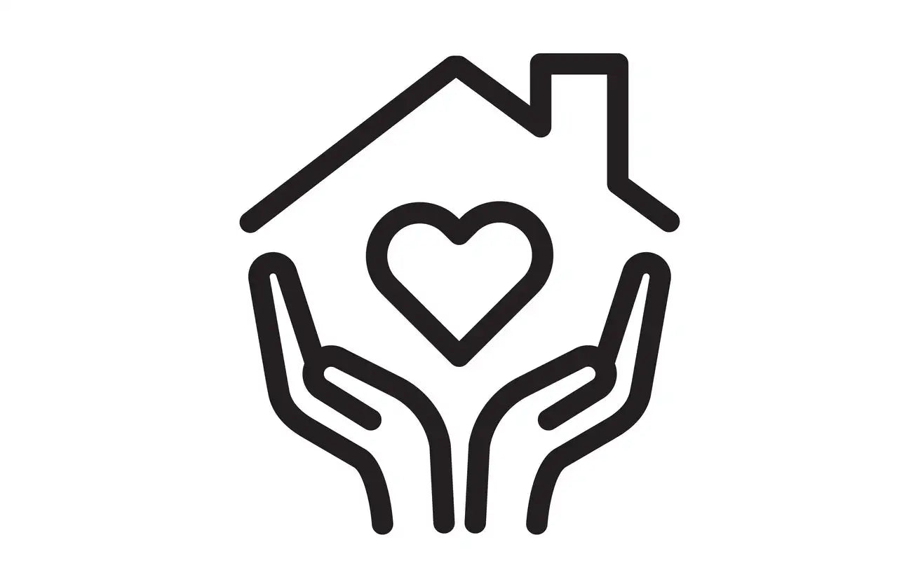 gallery position 1 line drawing of hands holding house with heart inside Support Greg Profits Pay for Alzheimer's Treatments