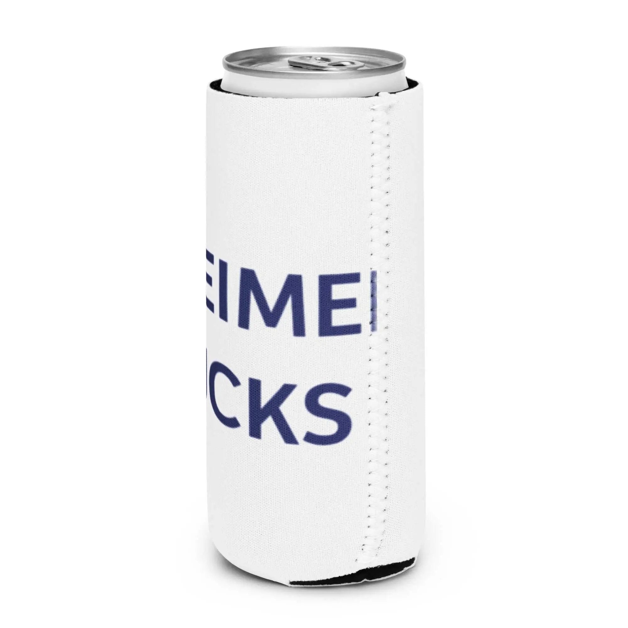 Sublimation can cooler with "Alzheimer's Sucks" graphic, designed by Greg's AZ Store, fits standard beverage cans.