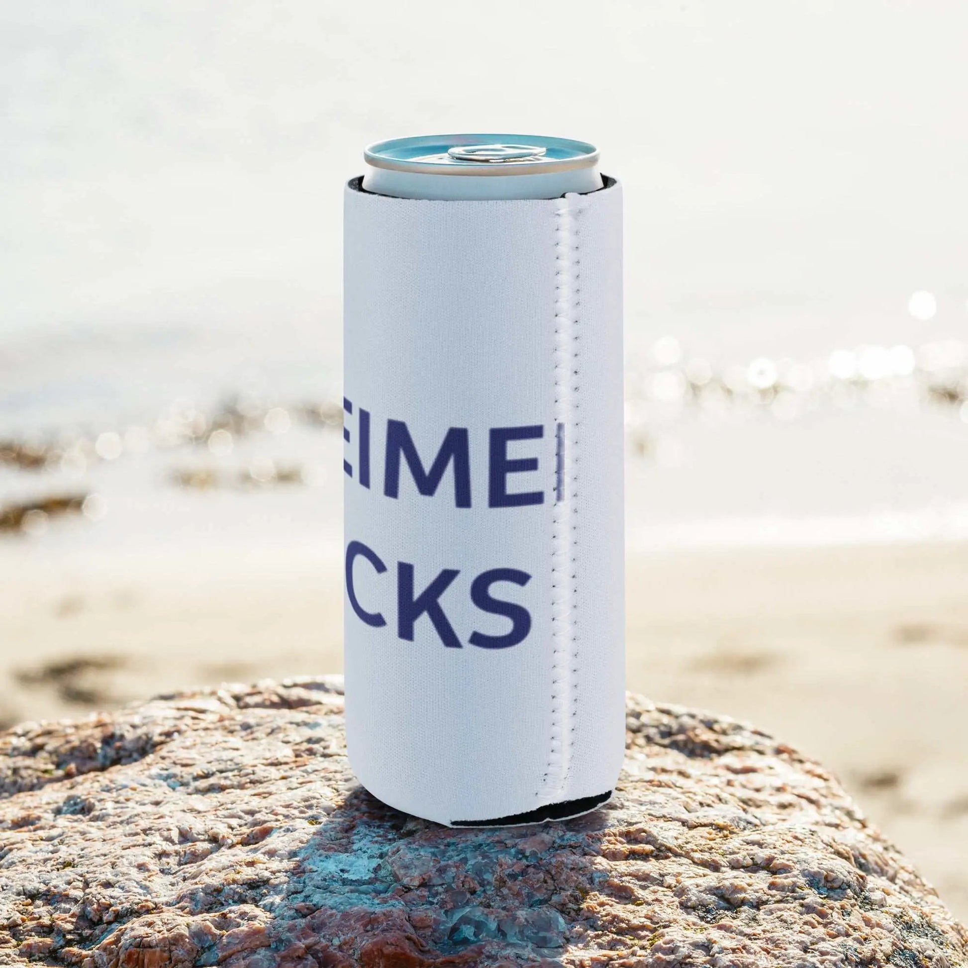 Sublimation can cooler with "Alzheimer's Sucks" graphic, featuring vibrant colors and bold text, designed for cold beverages.