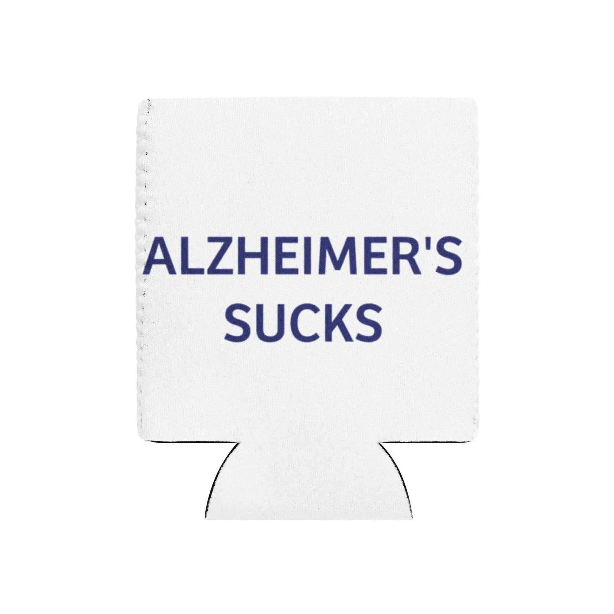 White can cooler with the text Alzheimers Sucks in blue font
