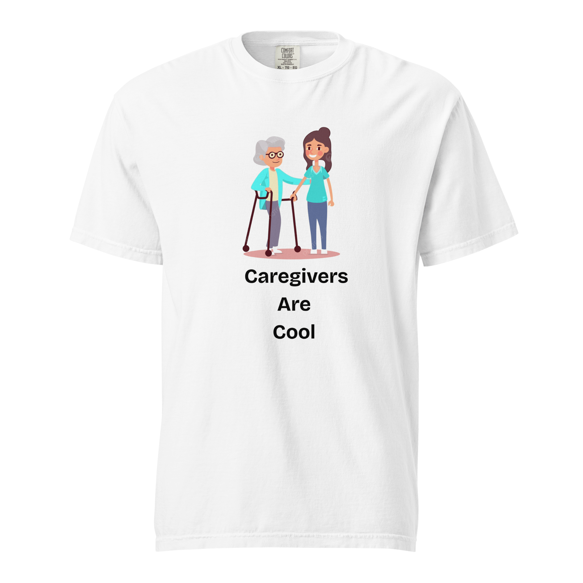 Unisex Caregiver Heavyweight T-Shirt in garment-dyed style, featuring bold "Caregivers Are Cool" text on a durable, stylish T-shirt.
