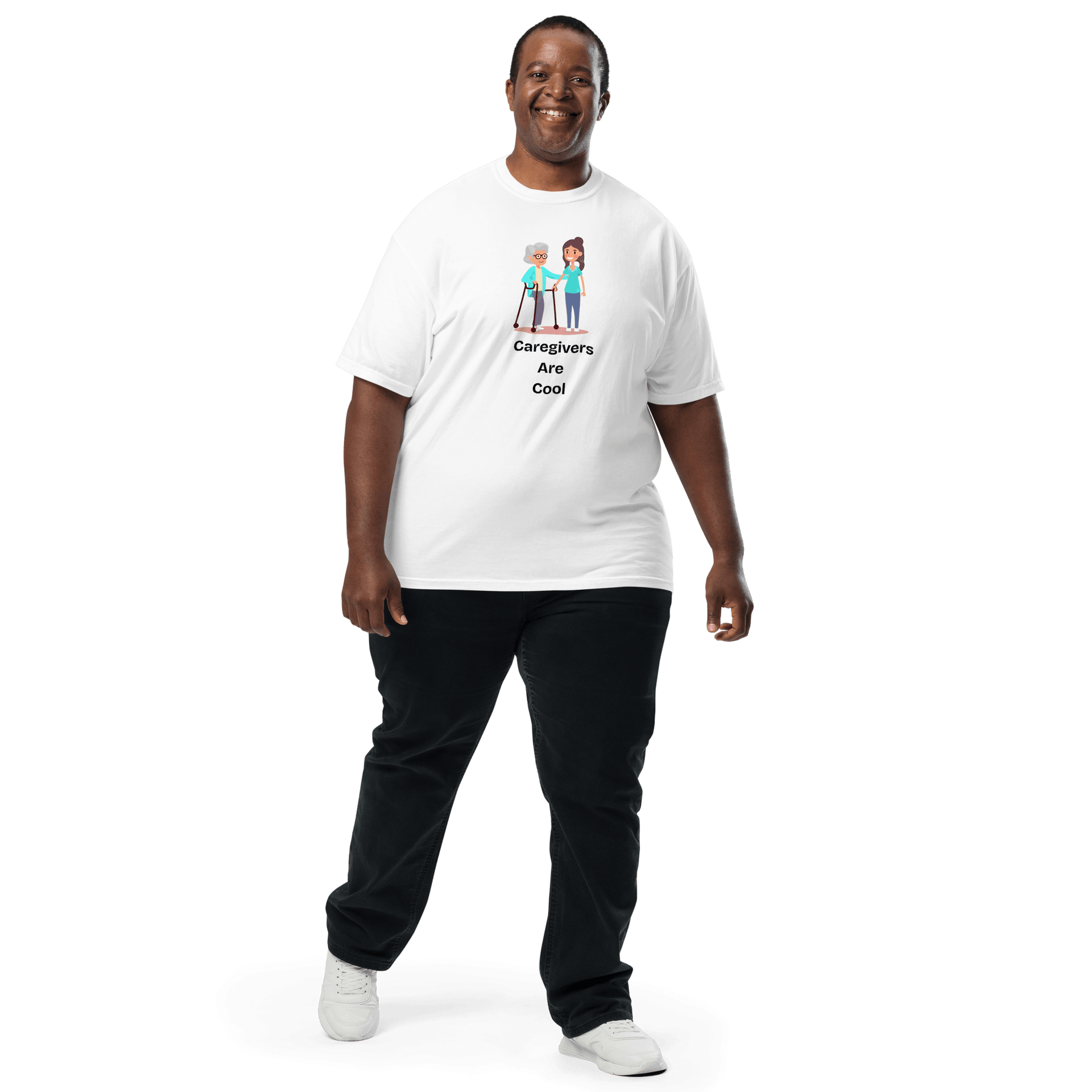 Caregivers Are Cool unisex heavyweight garment-dyed T-shirt by Greg's AZ Store, showing a relaxed fit and soft fabric.