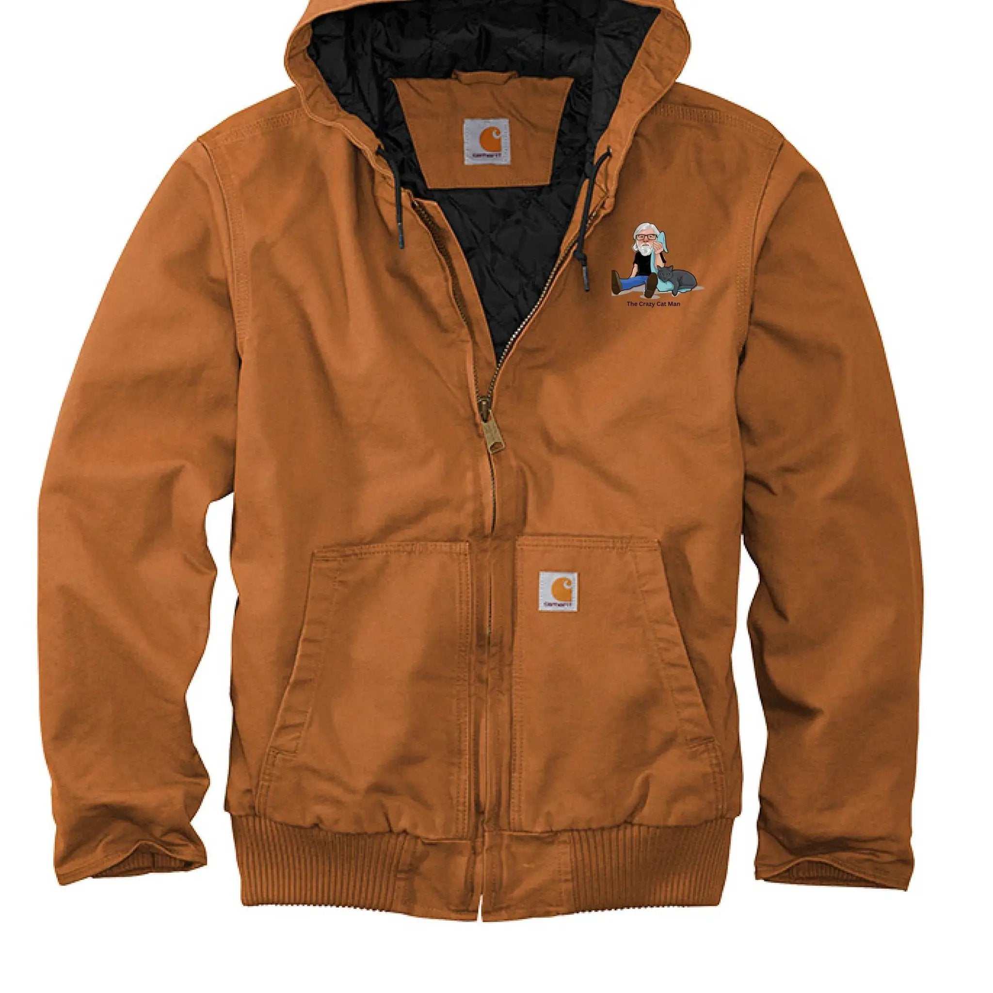 Carhartt women's washed duck active jacket featuring the Crazy Cat Man Alzheimer’s Awareness logo, durable workwear style.
