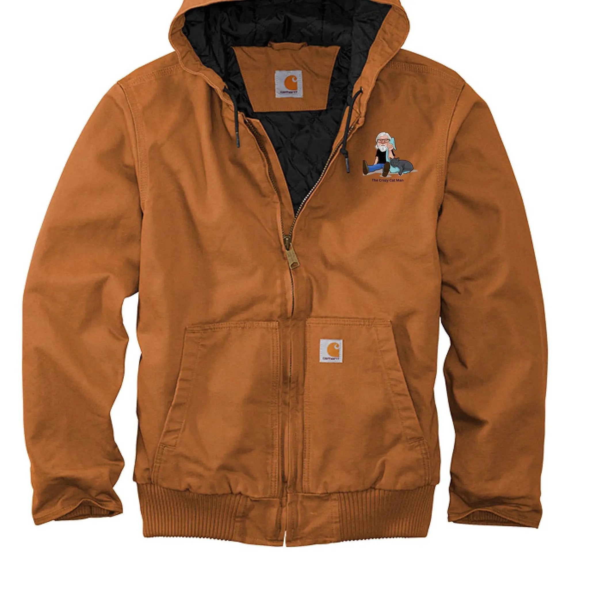 Carhartt women's washed duck active jacket featuring the Crazy Cat Man Alzheimer’s Awareness logo, durable workwear style.