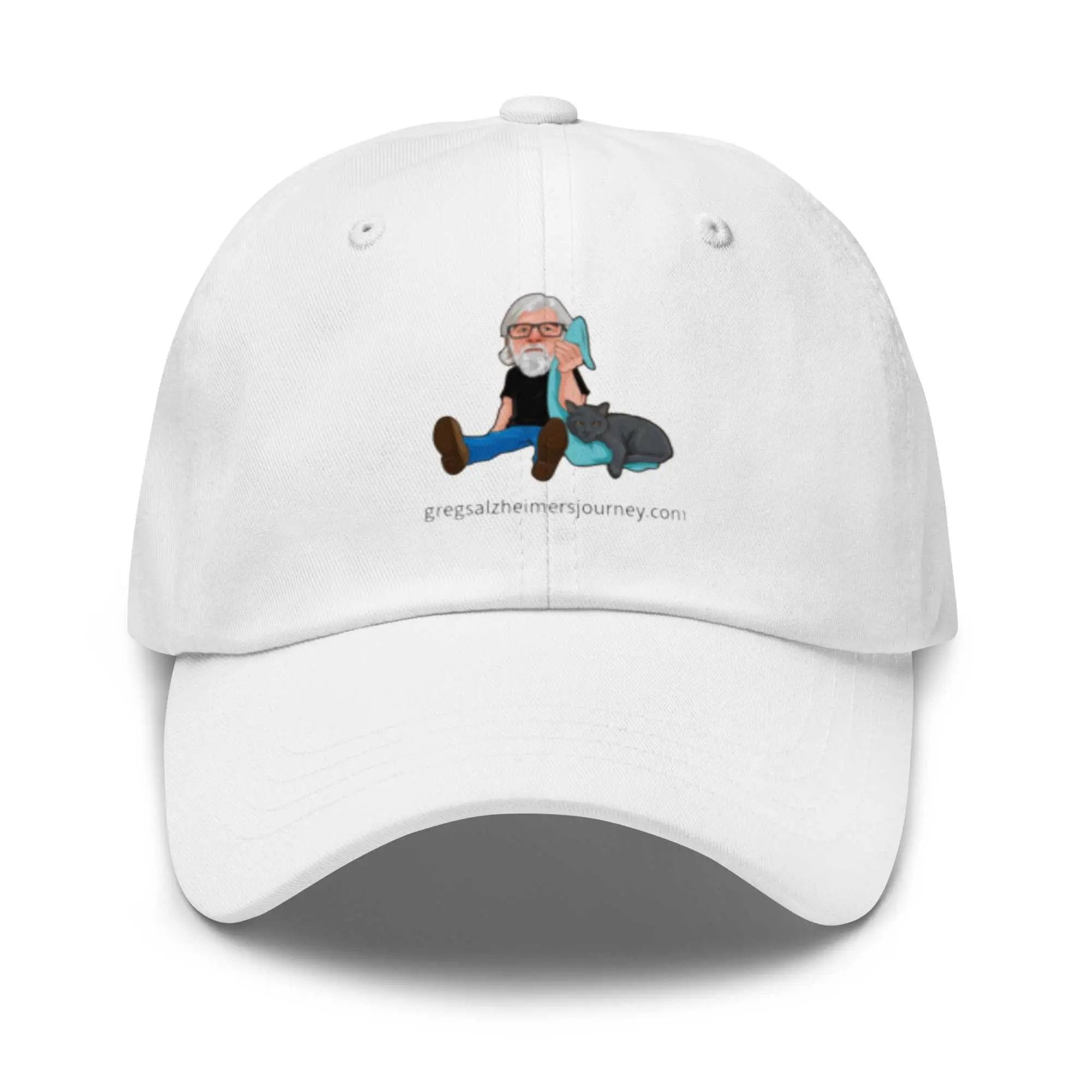 Embroidered classic ball cap featuring The Cat Man Signature logo with a playful cat design, made by Greg's AZ Store.