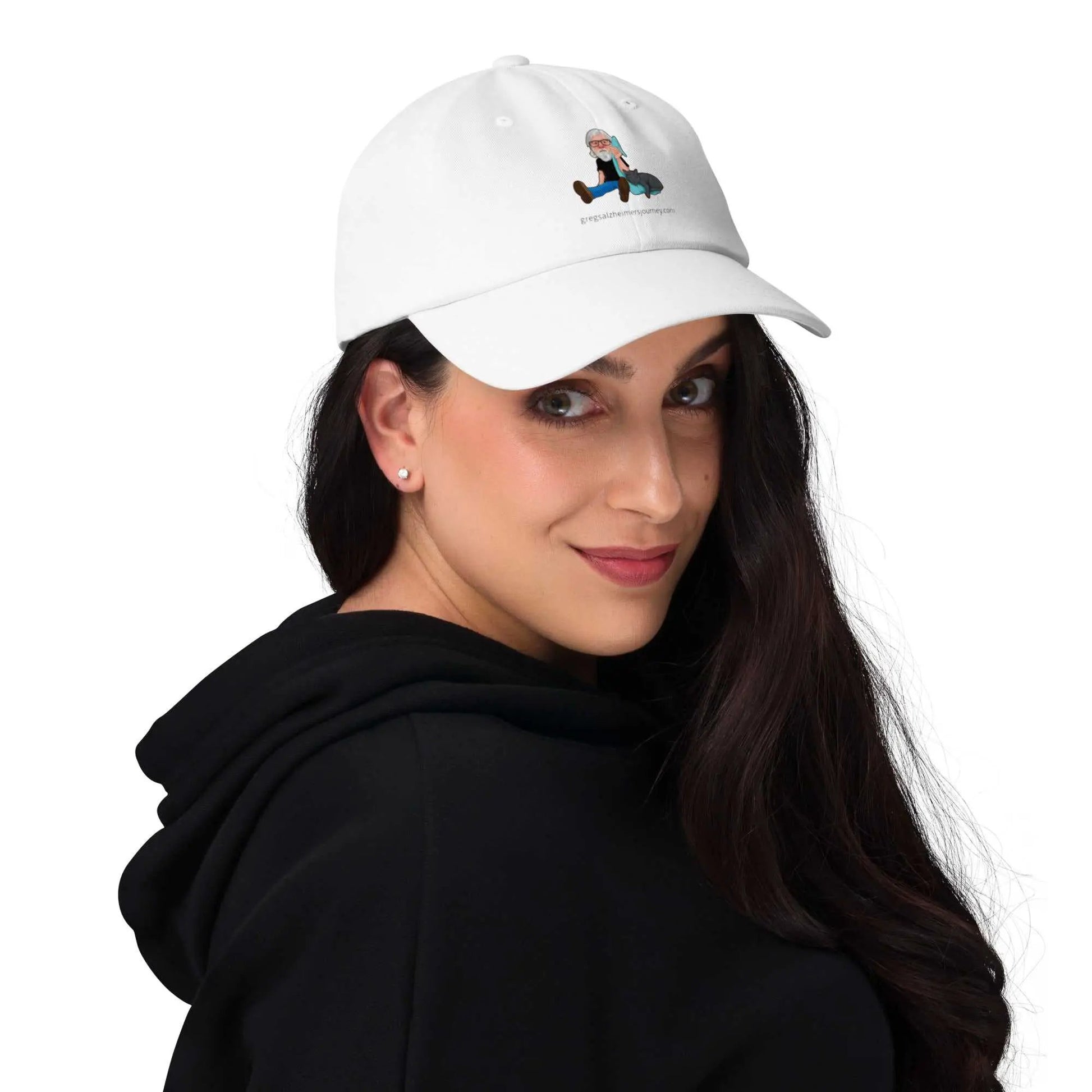 Classic ball cap featuring embroidered Crazy Cat Man logo, signature style from Greg's AZ Store.