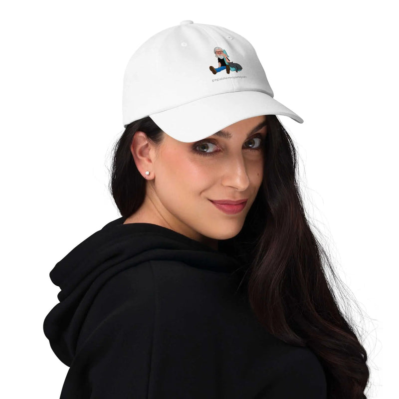 Classic ball cap featuring embroidered Crazy Cat Man logo, signature style from Greg's AZ Store.