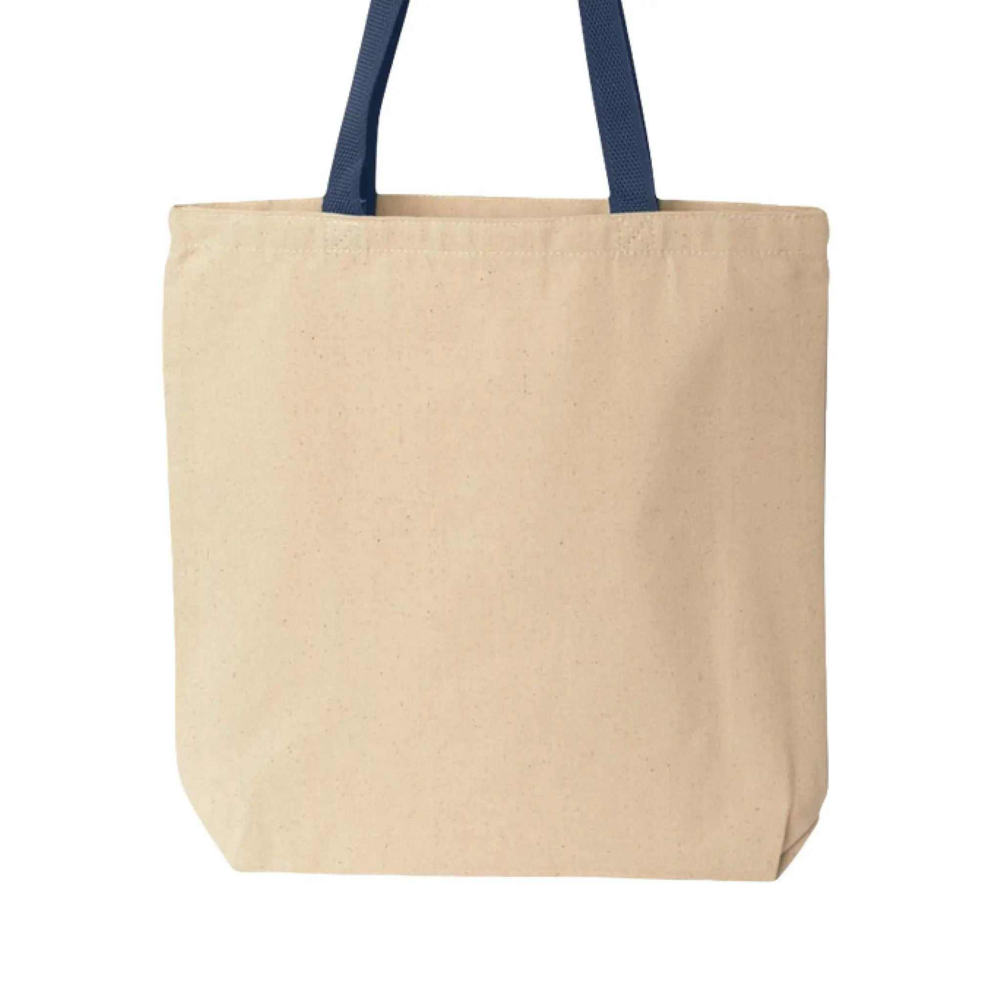 Cotton canvas tote bag with navy blue handles