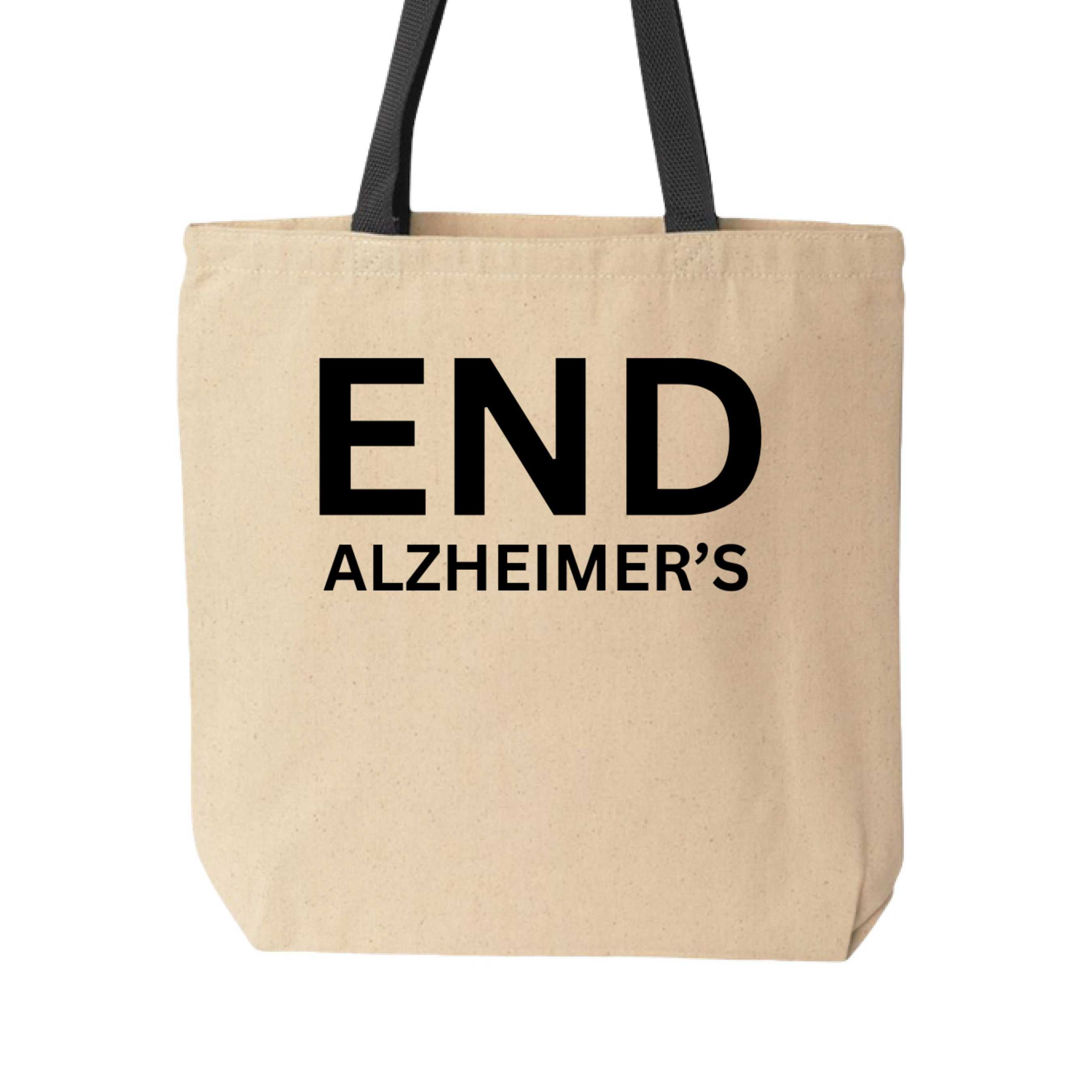 Cotton canvas tote bag for Alzheimer's Awareness by Greg's AZ Store, natural and black, with printed awareness message.