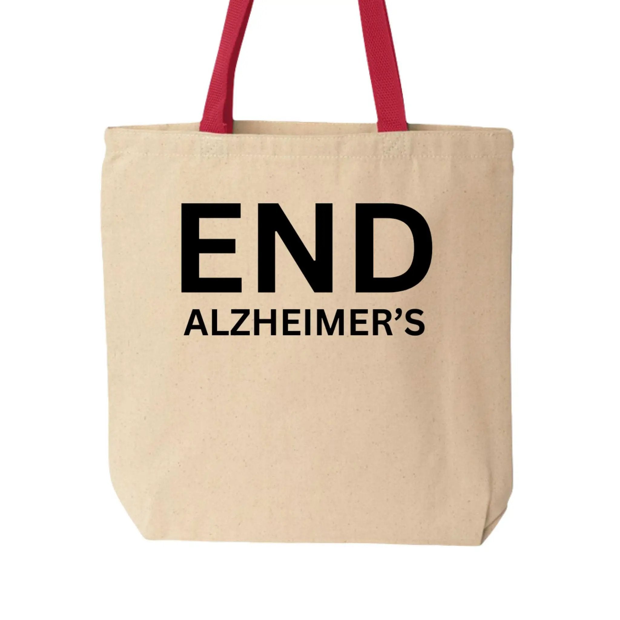 Cotton canvas tote bag for Alzheimer's awareness by Greg's AZ Store, natural red design, sturdy and eco-friendly, one size