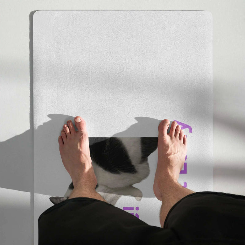 Crazy Cat Lady yoga mat with anti-slip microsuede surface for comfort, featuring playful cat designs, sublimation print, by Greg's AZ Store