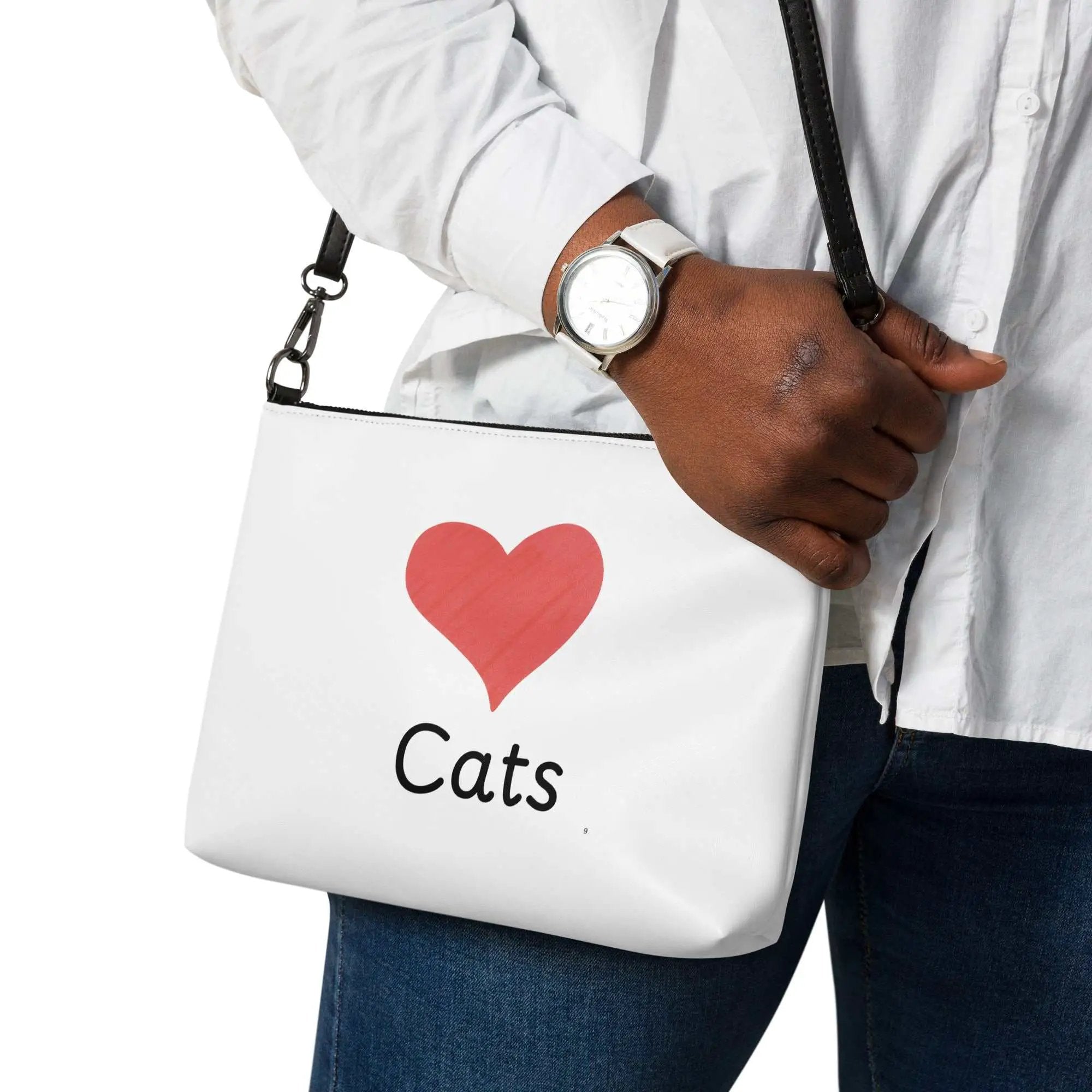Decorative crossbody bag with love cats design, stylish and functional cat-themed accessory by Greg's AZ Store.