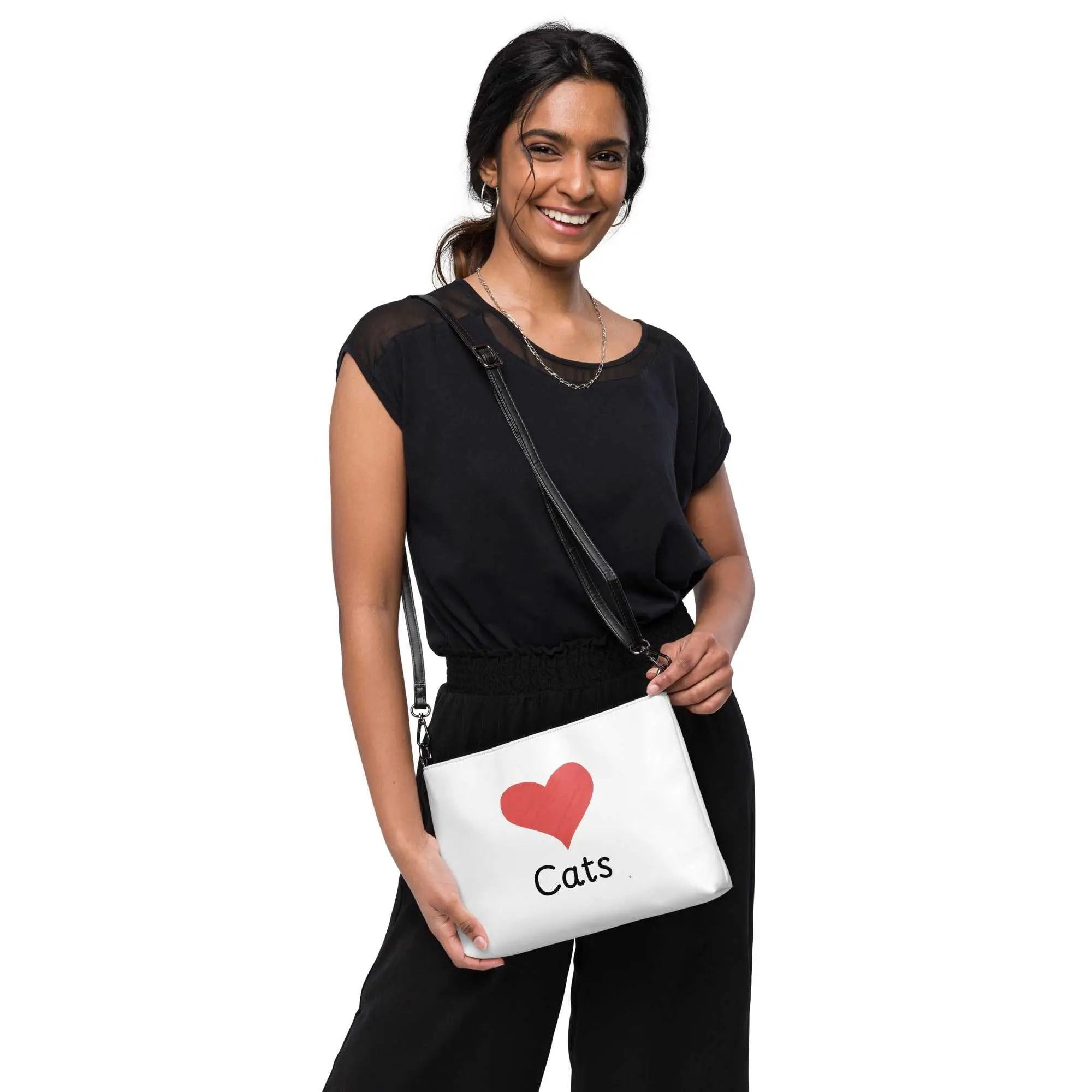 Decorative crossbody bag with love cats design, stylish and functional cat-themed accessory by Greg's AZ Store.