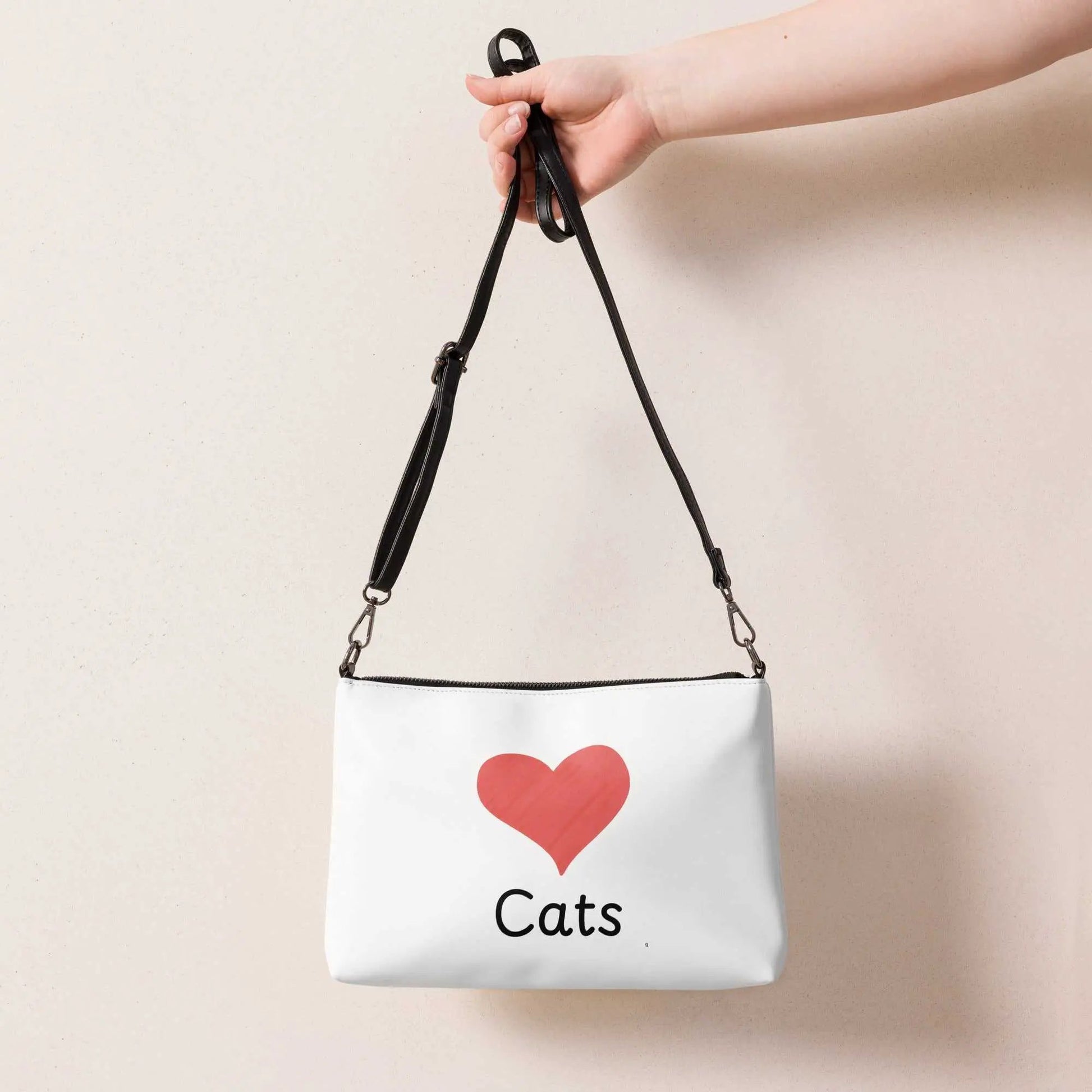 Decorative crossbody bag with love cats design, stylish and functional cat-themed accessory by Greg's AZ Store.