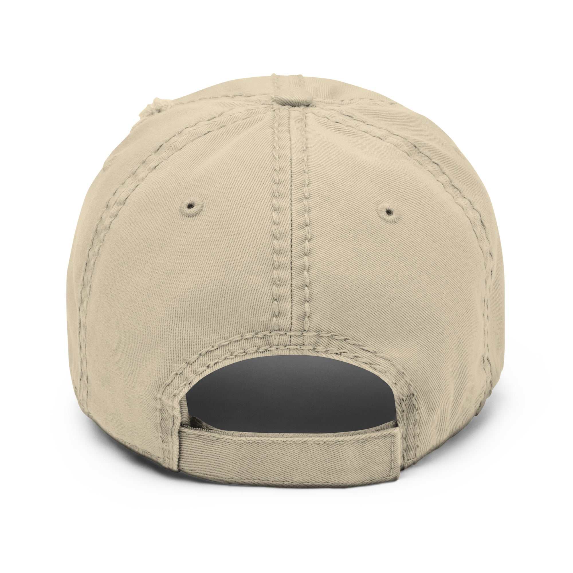 Distressed dad hat with embroidery of the Crazy Cat Man logo, featuring The Cat Man Signature design in bold thread.