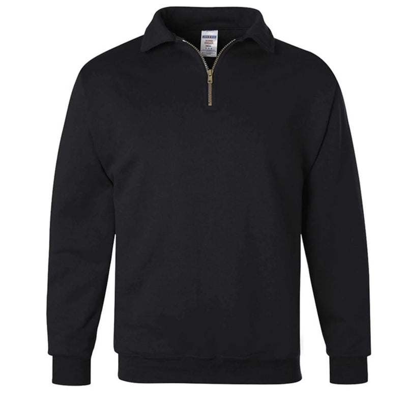Black Greg's AZ Store quarter-zip fleece pullover with a high collar and long sleeves, ideal for casual wear and warmth.