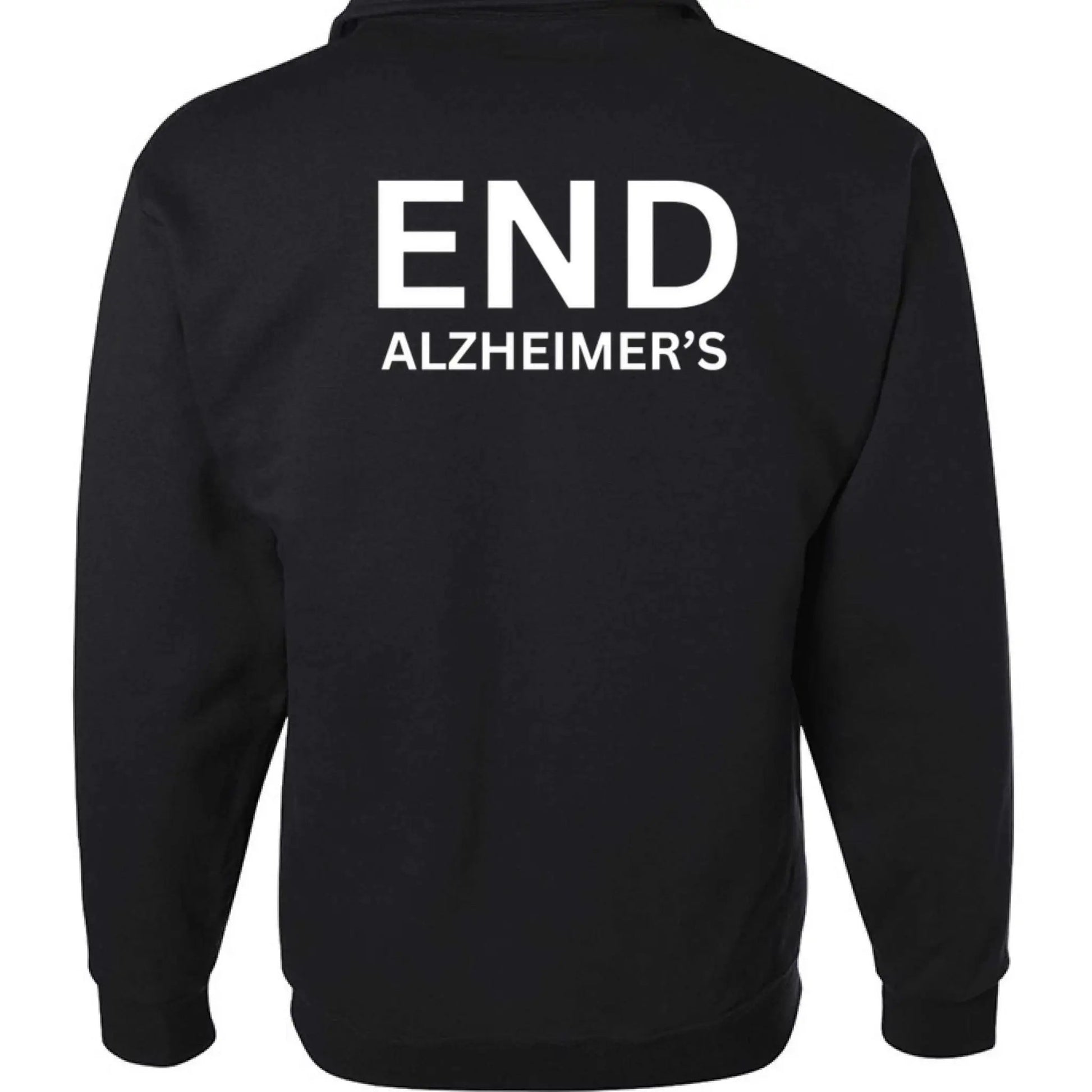 Black Jerzees quarter-zip fleece pullover for Alzheimer's awareness, featuring a cozy fleece material and a stand-up collar.