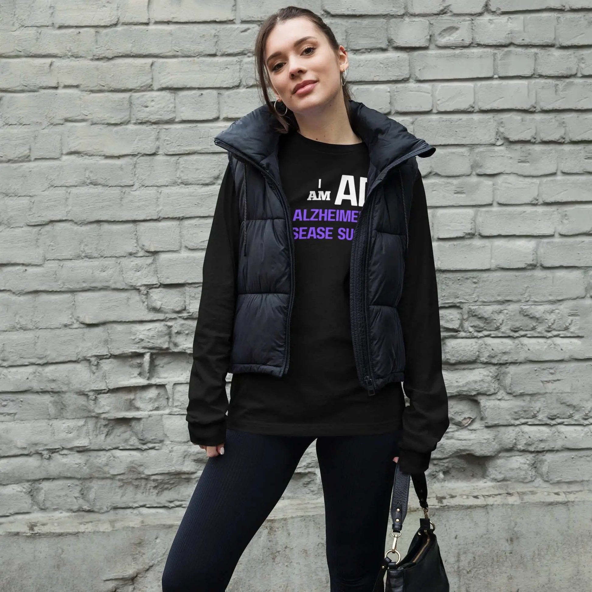 Unisex I AM AD long sleeve T-shirt for Alzheimer's awareness, featuring bold print, casual fit, and comfortable fabric.