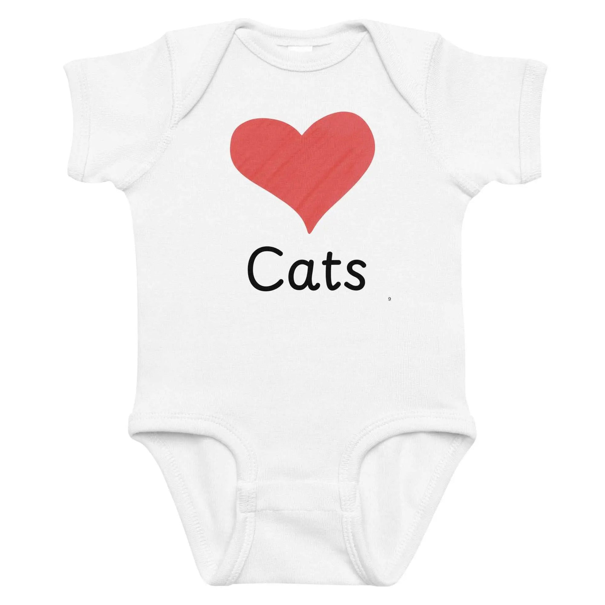 Pink infant bodysuit with heart and cat print, featuring a T-shirt style from Greg's AZ Store, perfect for little ones.