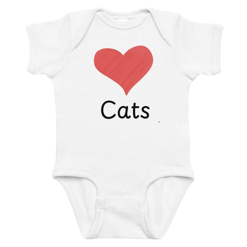 Pink infant bodysuit with heart and cat print, featuring a T-shirt style from Greg's AZ Store, perfect for little ones.