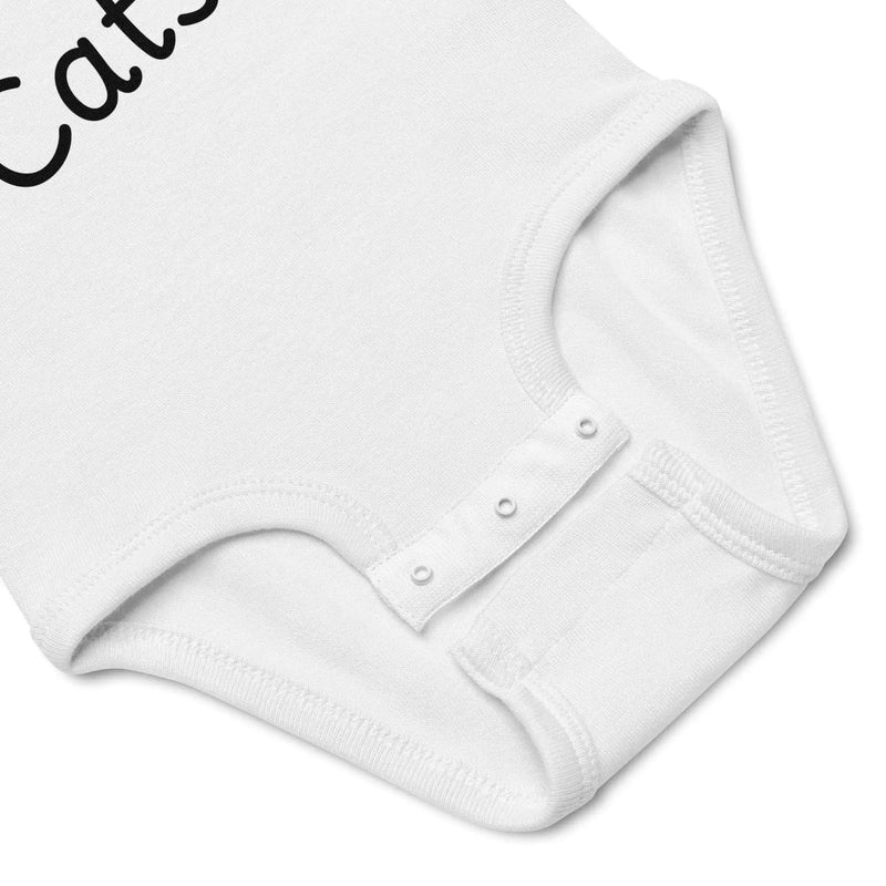 Pink infant bodysuit with heart and cat print, featuring a comfortable T-shirt design for babies, from Greg's AZ Store.