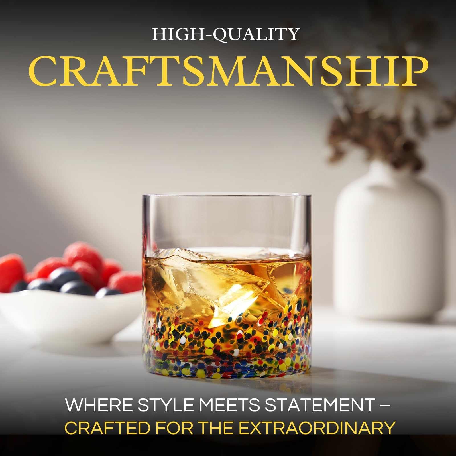 Set of 2 Mexican Drinking Glasses 11oz luxury hand blown with colorful confetti design