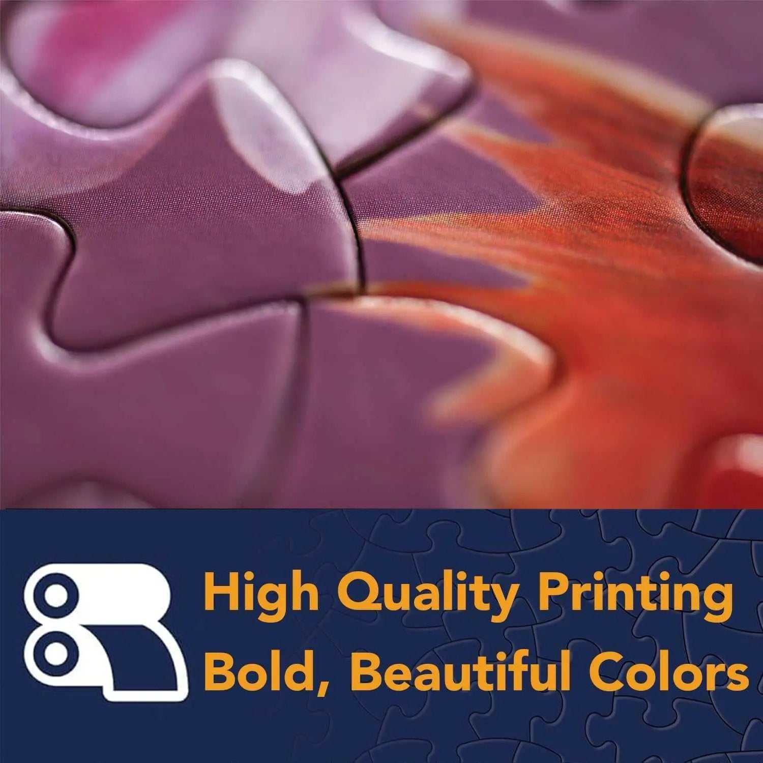 Close up of large piece puzzle showing high quality printing and bold colors