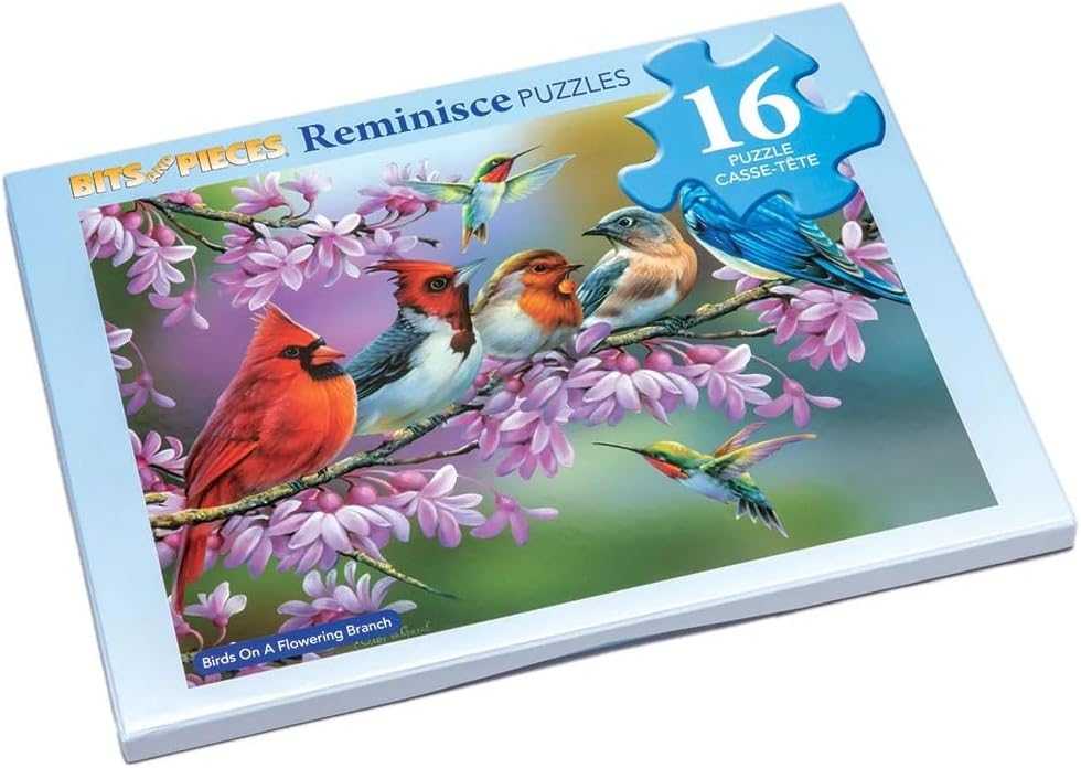 Large Piece Puzzle 10" X 13" 16 pieces - Great for Alzheimer's Patients - Six Theme Options Birds on Branch