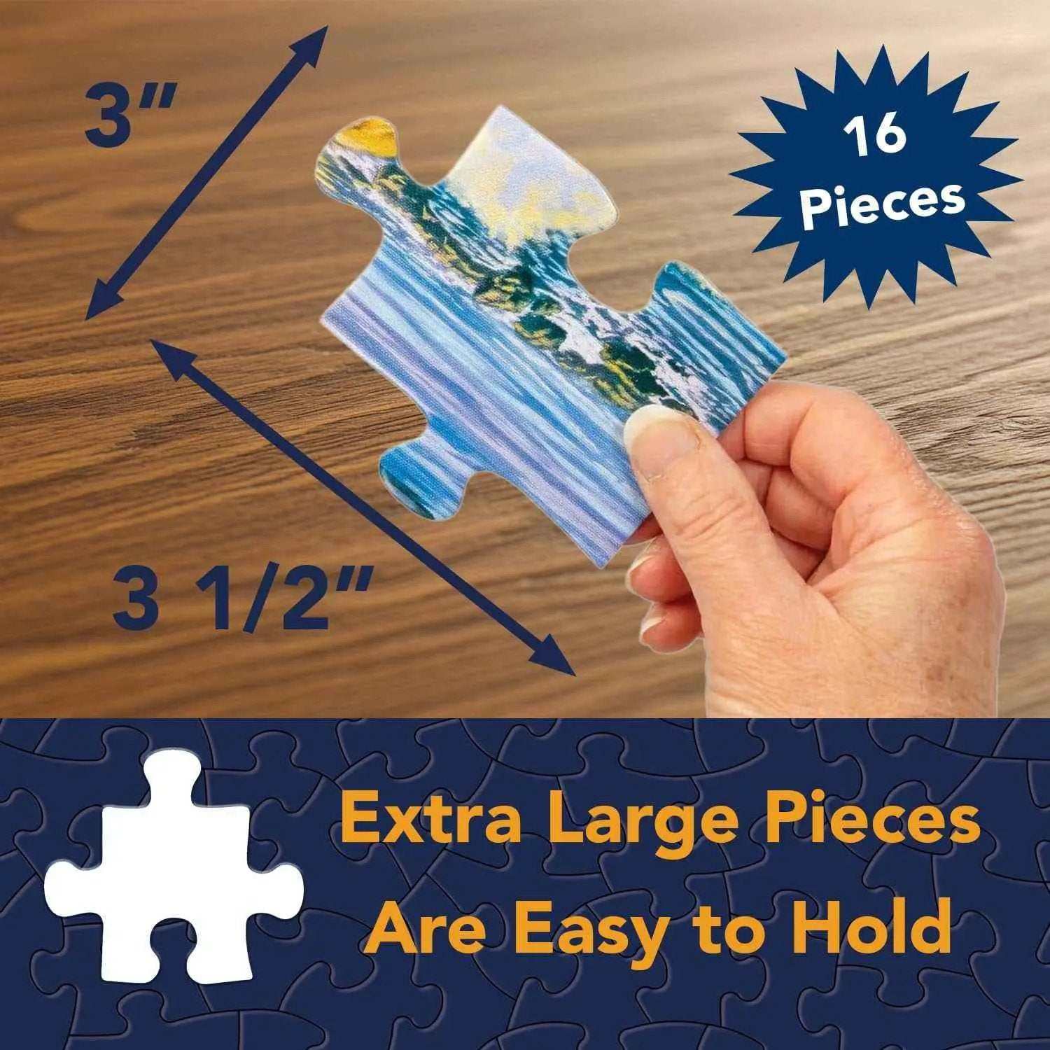 Large 16-piece puzzle by Greg's AZ Store, 10x13 inches, featuring colorful themes, designed for Alzheimer's patients.
