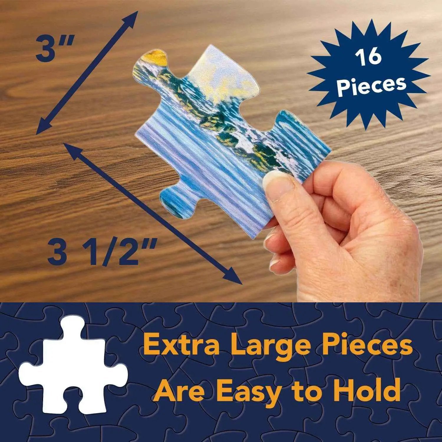Large 16-piece puzzle by Greg's AZ Store, 10x13 inches, featuring colorful themes, designed for Alzheimer's patients.