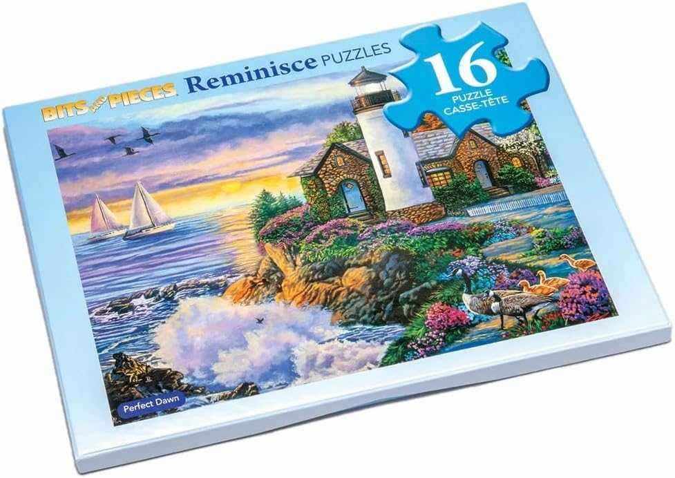 Large Piece Puzzle 10 by 13 inch 16 pieces featuring a lighthouse at sunrise