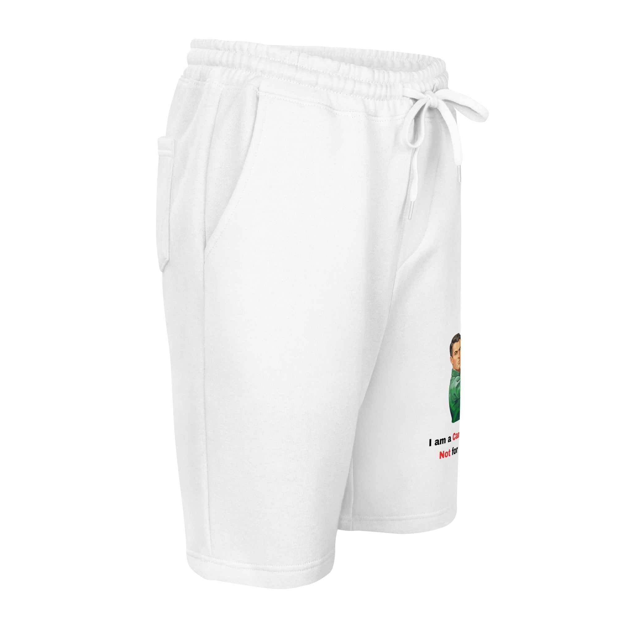 White fleece shorts for caregivers with vintage graphic print