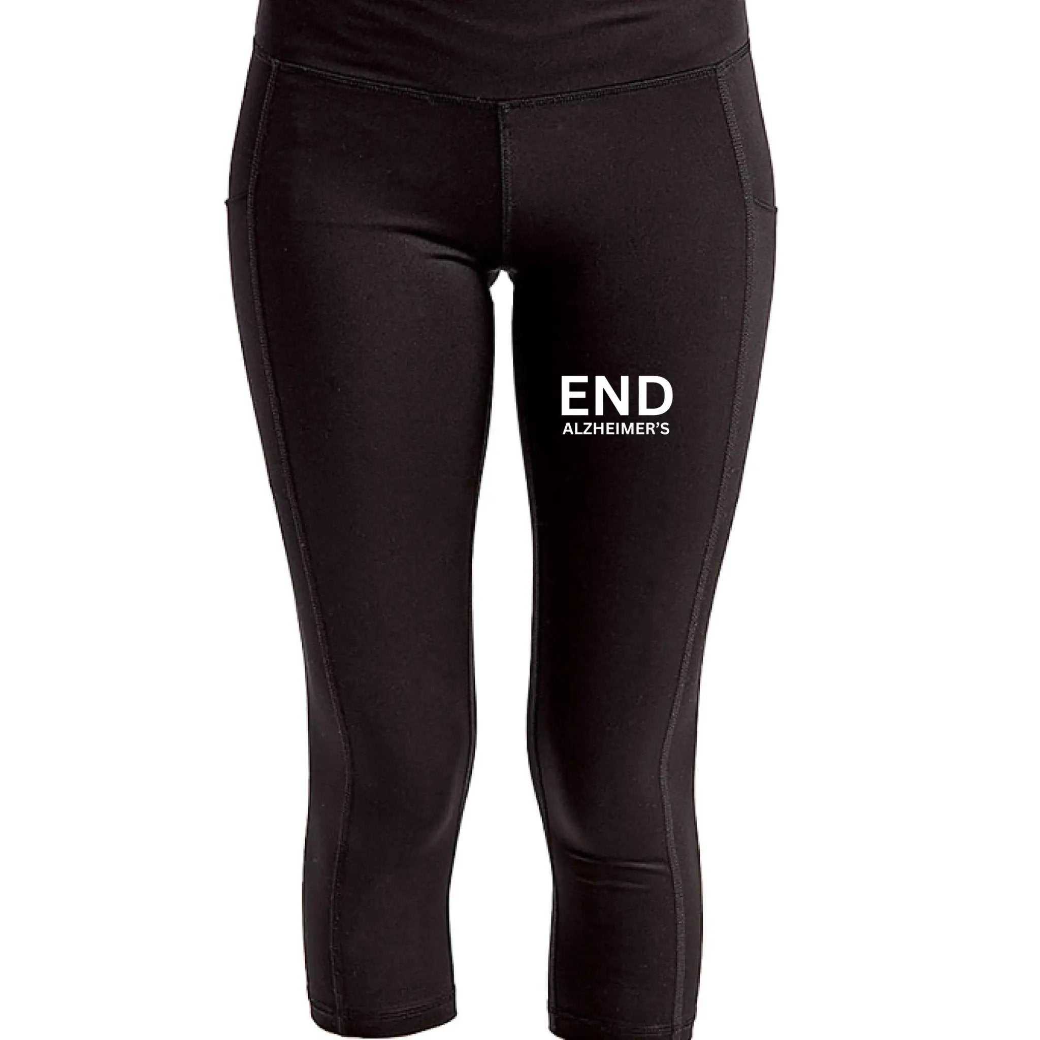 Greg's AZ Store End Alzheimer's TriDri women's three-quarter performance leggings in black, with supportive and comfortable fit.