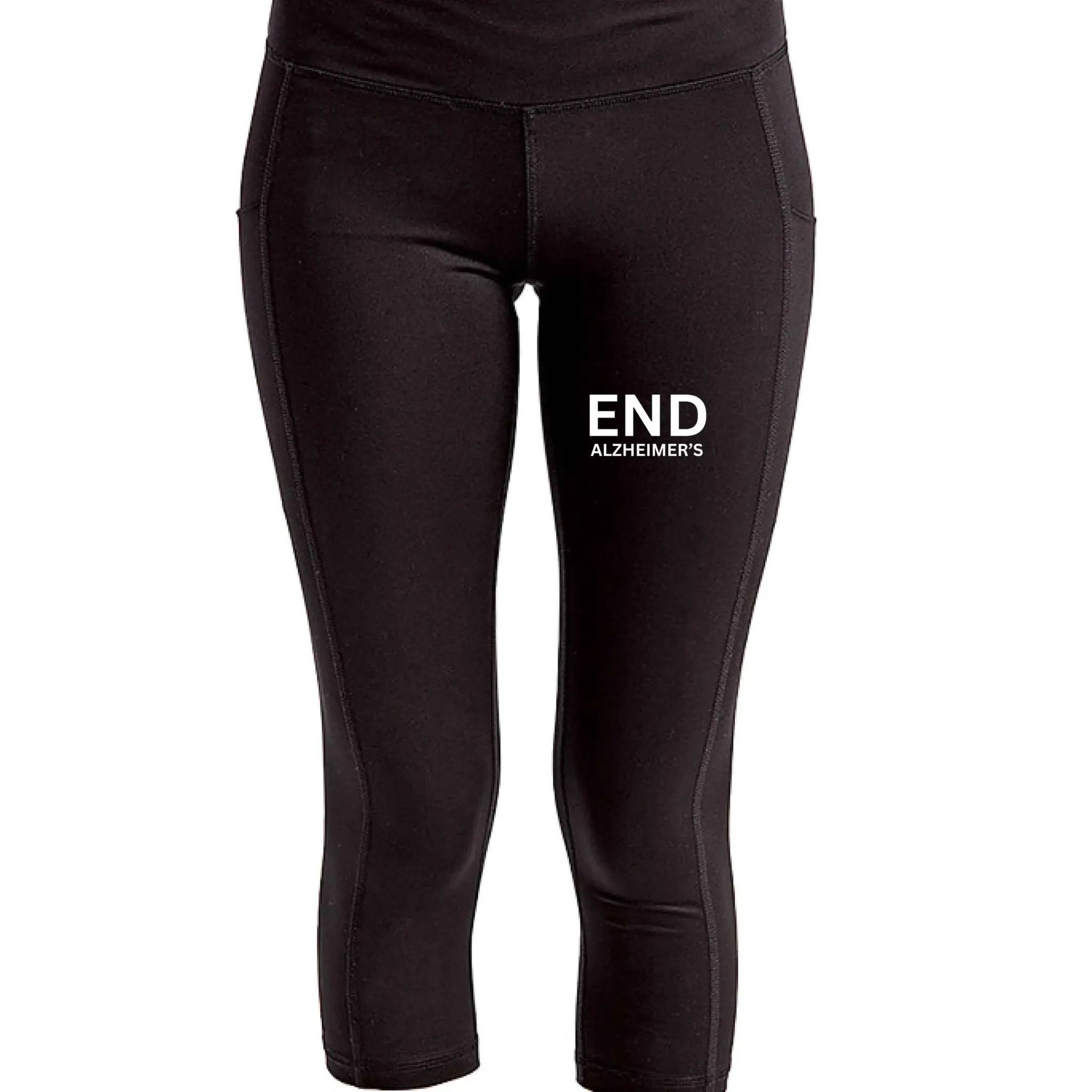 Greg's AZ Store End Alzheimer's TriDri women's three-quarter performance leggings in black, with supportive and comfortable fit.