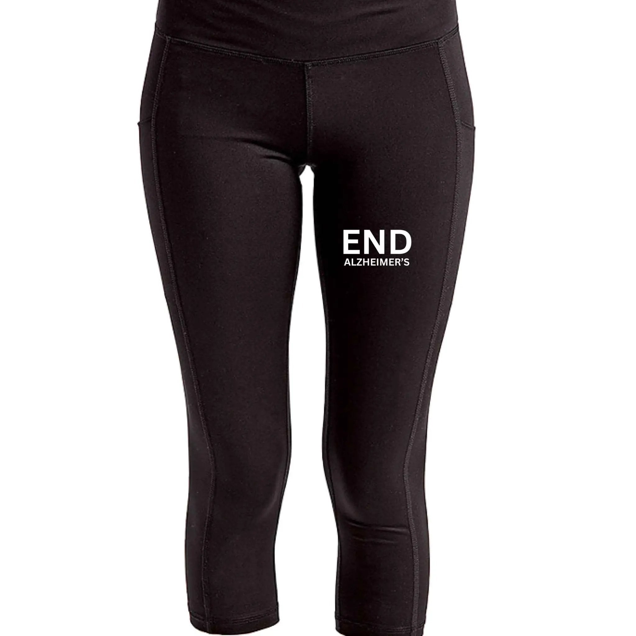 Greg's AZ Store End Alzheimer's TriDri women's three-quarter performance leggings in black, with supportive and comfortable fit.