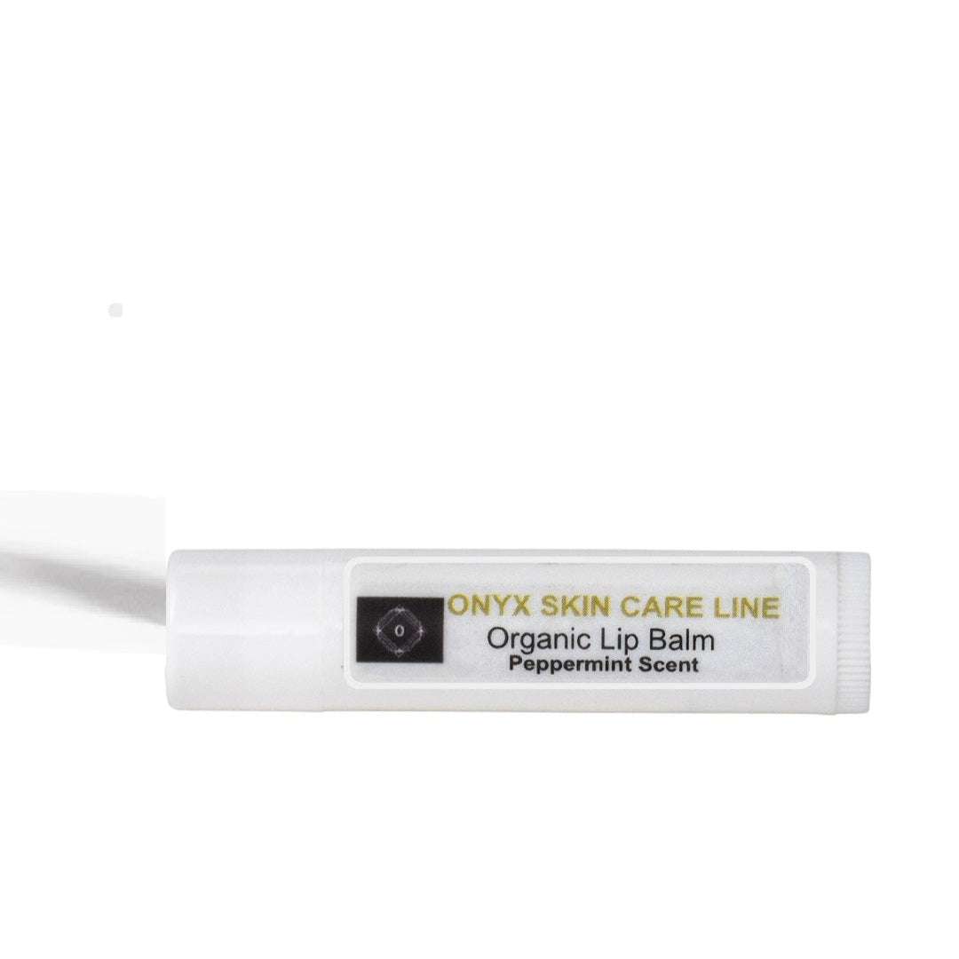 Organic peppermint lip balm tube with natural ingredients, vegan and cruelty-free packaging
